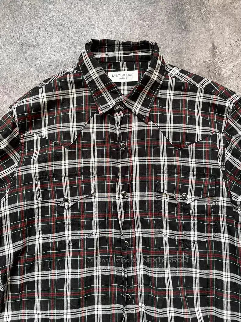 Saint Laurent Paris Saint Laurent Paris Double Pocket Cat Eye Button Plaid Shi Size US L / EU 52-54 / 3 - 4 Thumbnail