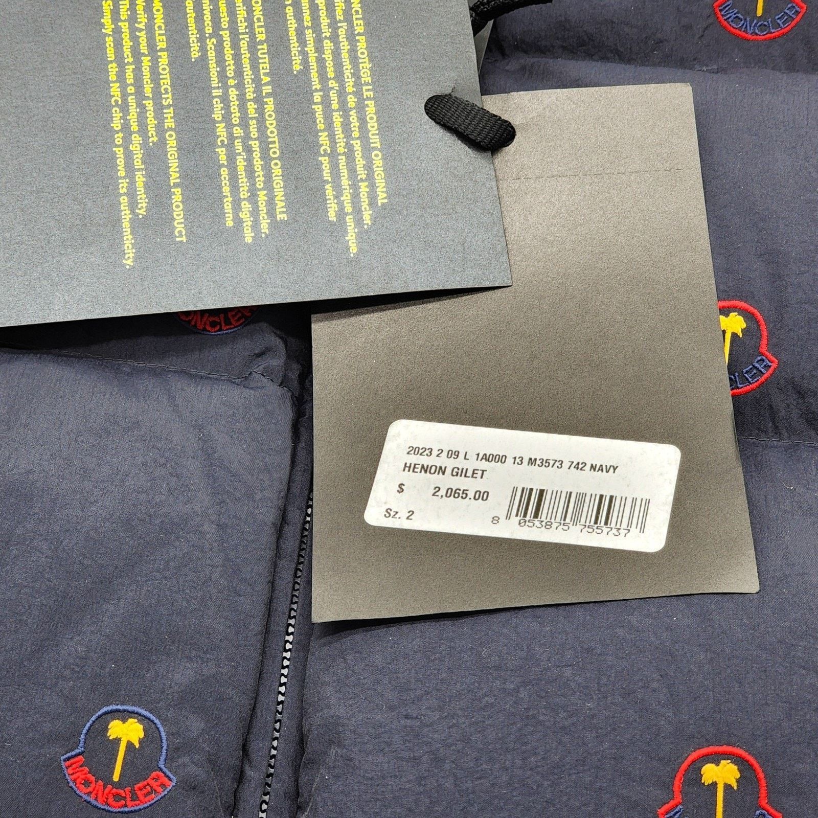 Moncler × Palm Angels Henon Down Men's Gilet Vest Blue Size 2 Medium - NWT Size US M / EU 48-50 / 2 - 9 Thumbnail