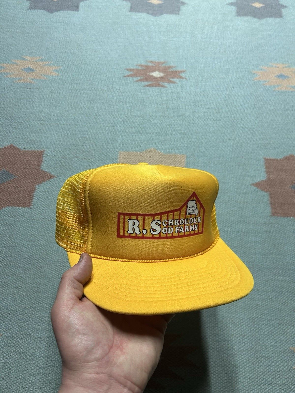 Vintage Vtg trucker hat mesh Schroeder Sod Farms Missouri yello snap Size ONE SIZE - 1 Thumbnail