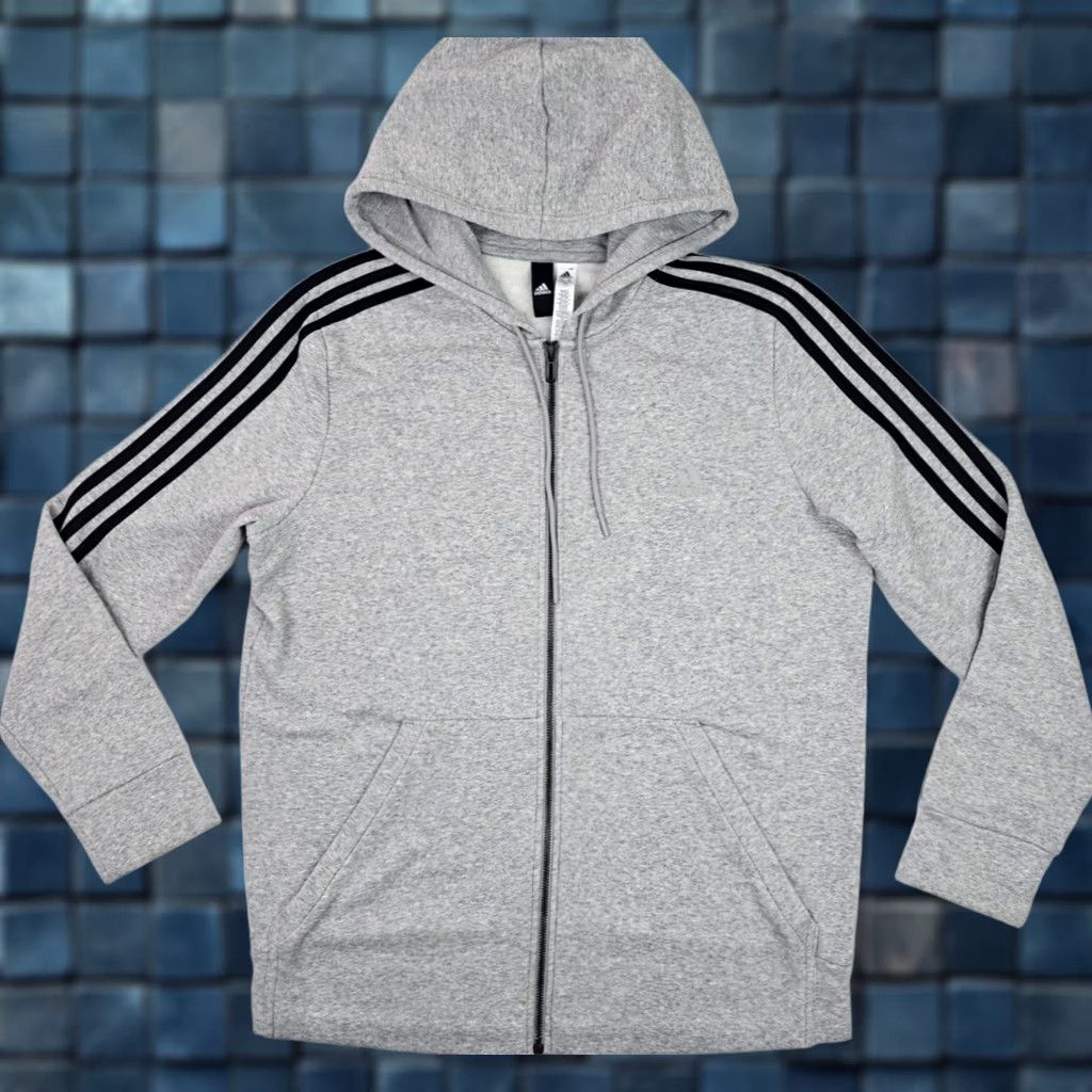 Adidas Adidas Essentials Cotton Fleece 3-Stripe Full Zip Hoodie Women XL Silver - CD2250, 3 Stripe, Full Zip, Fleece Hoodie, Womens XL Size XL / US 12-14 / IT 48-50 - 1 Thumbnail