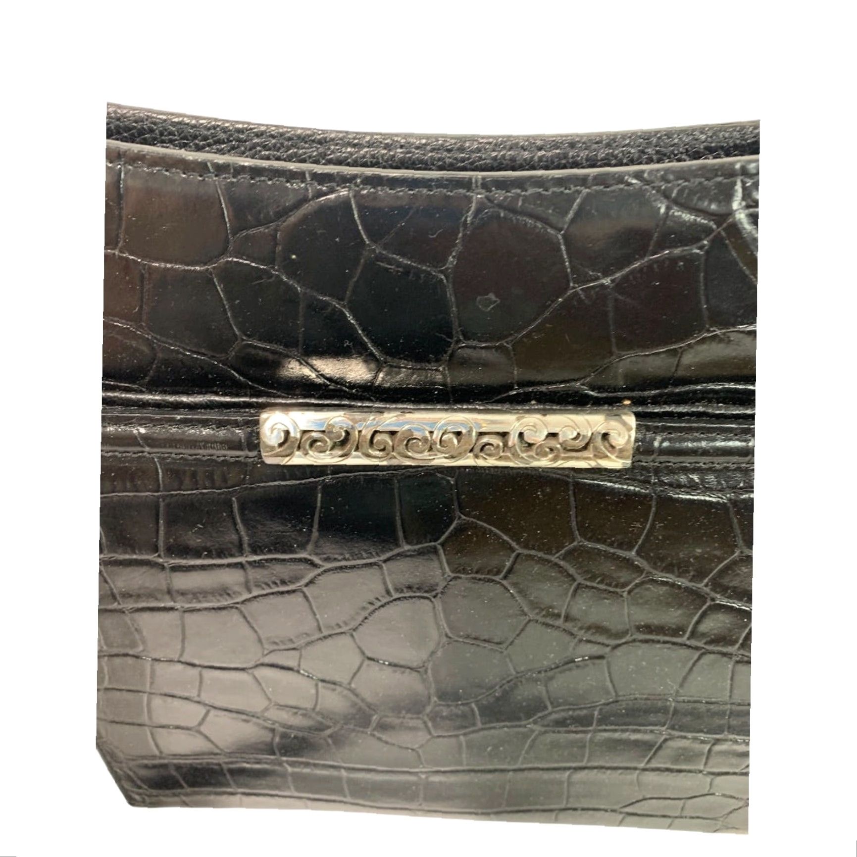 Brighton BRIGHTON Crossbody Handbag Black Pebbled Leather Embossed Women's Leather 9.5"h x 10"l x 2.5"d Adjustable Strap to 23" Black Hardware Size ONE SIZE - 6 Thumbnail