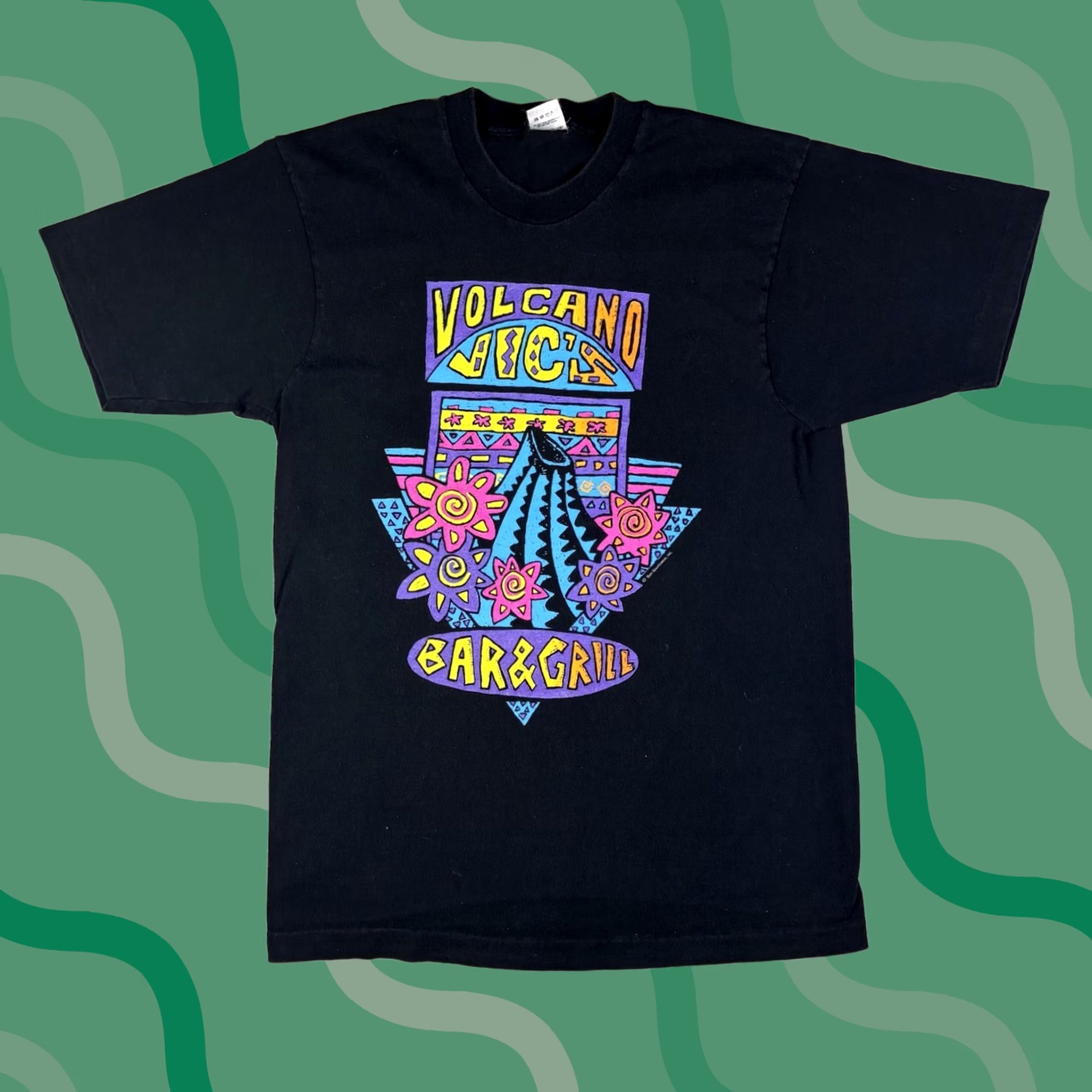 Fruit Of The Loom VINTAGE 90s Volcano Vics Bar Art T Shirt Mens XL Black Cotton Graphic Print Crew Neck Short Sleeve Vintage Yes Fruit of the Loom Regular Size XL Mens Size US XL / EU 56 / 4 - 1 Thumbnail
