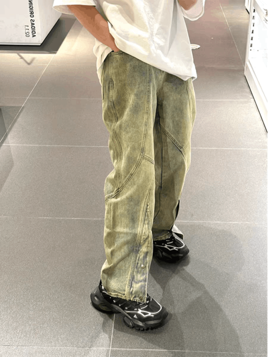 Yellow and Blue High Street Loose Fit Vintage Jeans