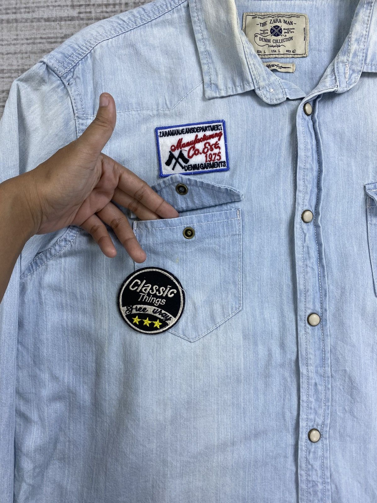 Vintage × Zara Vintage The Zara Man Soft Blue Slim Fit Denim Shirt Size US M / EU 48-50 / 2 - 10 Thumbnail