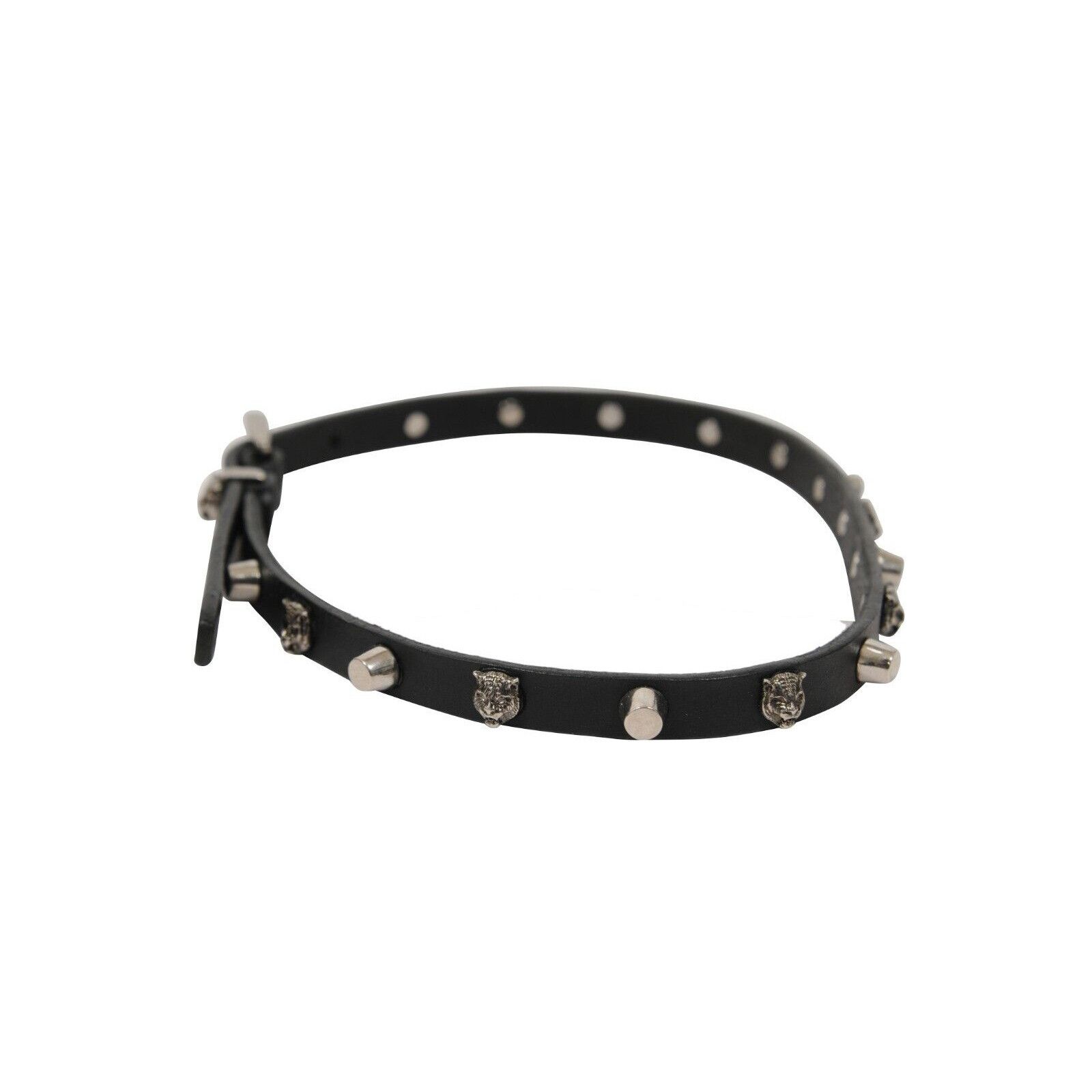 Gucci Feline Tiger Head Choker Necklace Black Leather Silver Size ONE SIZE - 5 Thumbnail