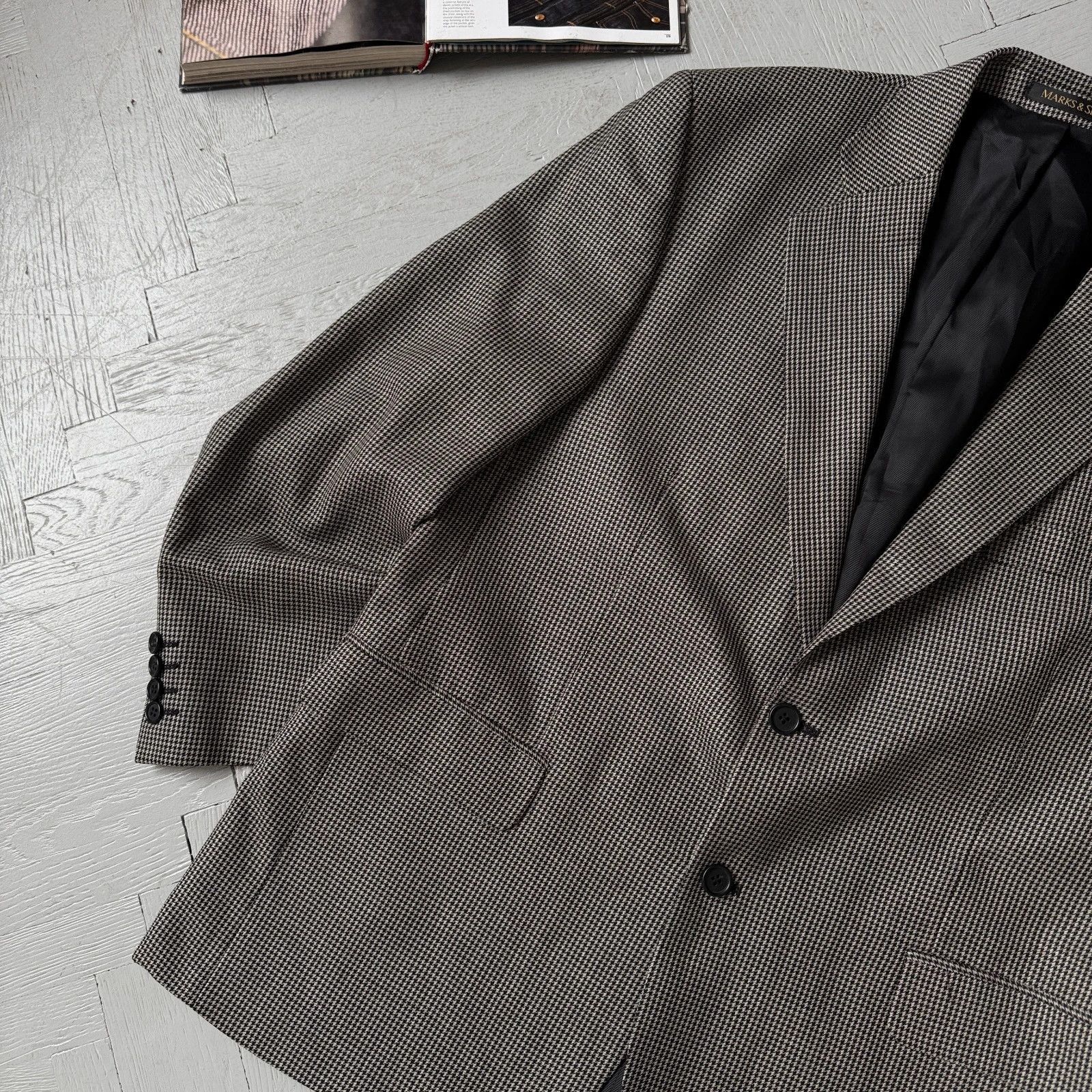 Marks & Spencer Vintage Wool Check Blazer Gray Classic Tailored Jacket Size US L / EU 52-54 / 3 - 2 Thumbnail