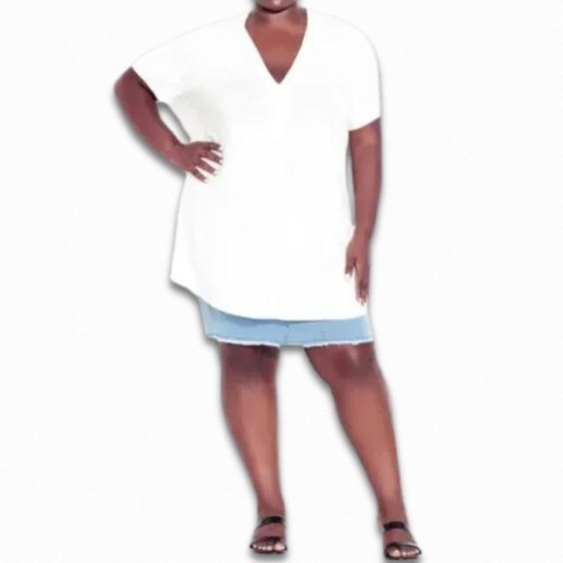 Avenue Avenue Short Sleeve Blouse Hi Low Split Back White 16 NWT Size XXL / US 16-18 / IT 52-54 - 1 Thumbnail