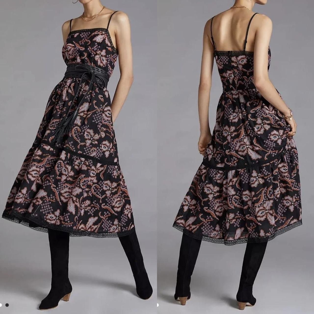 Anthropologie Anthropologie Embroidered Maxi Dress black pink embroidered Size S / US 4 / IT 40 - 4 Thumbnail