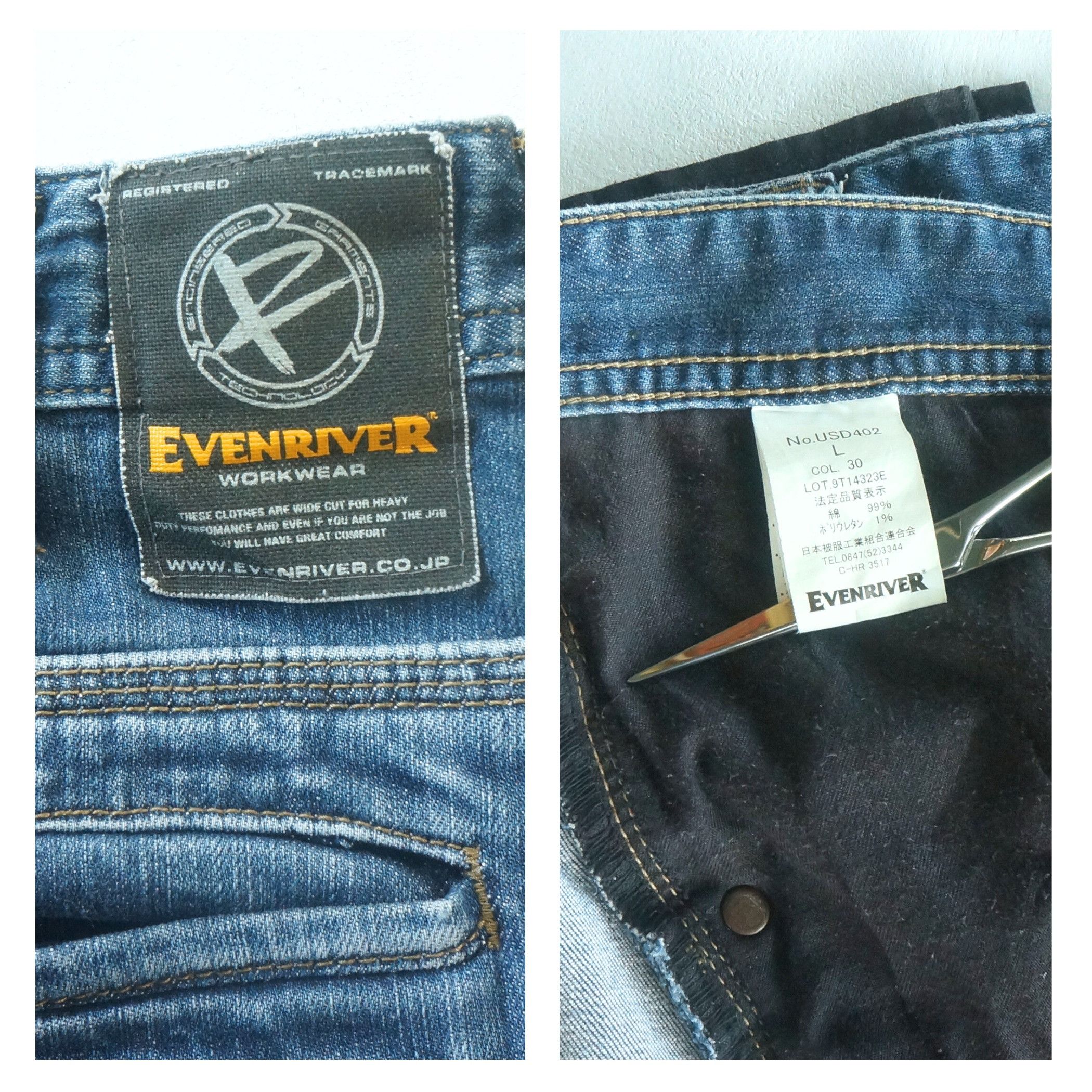 Japanese Brand Evenriver Multi Pockets Curved Front Seam Cargo Jeans Size US 31 - 5 Thumbnail