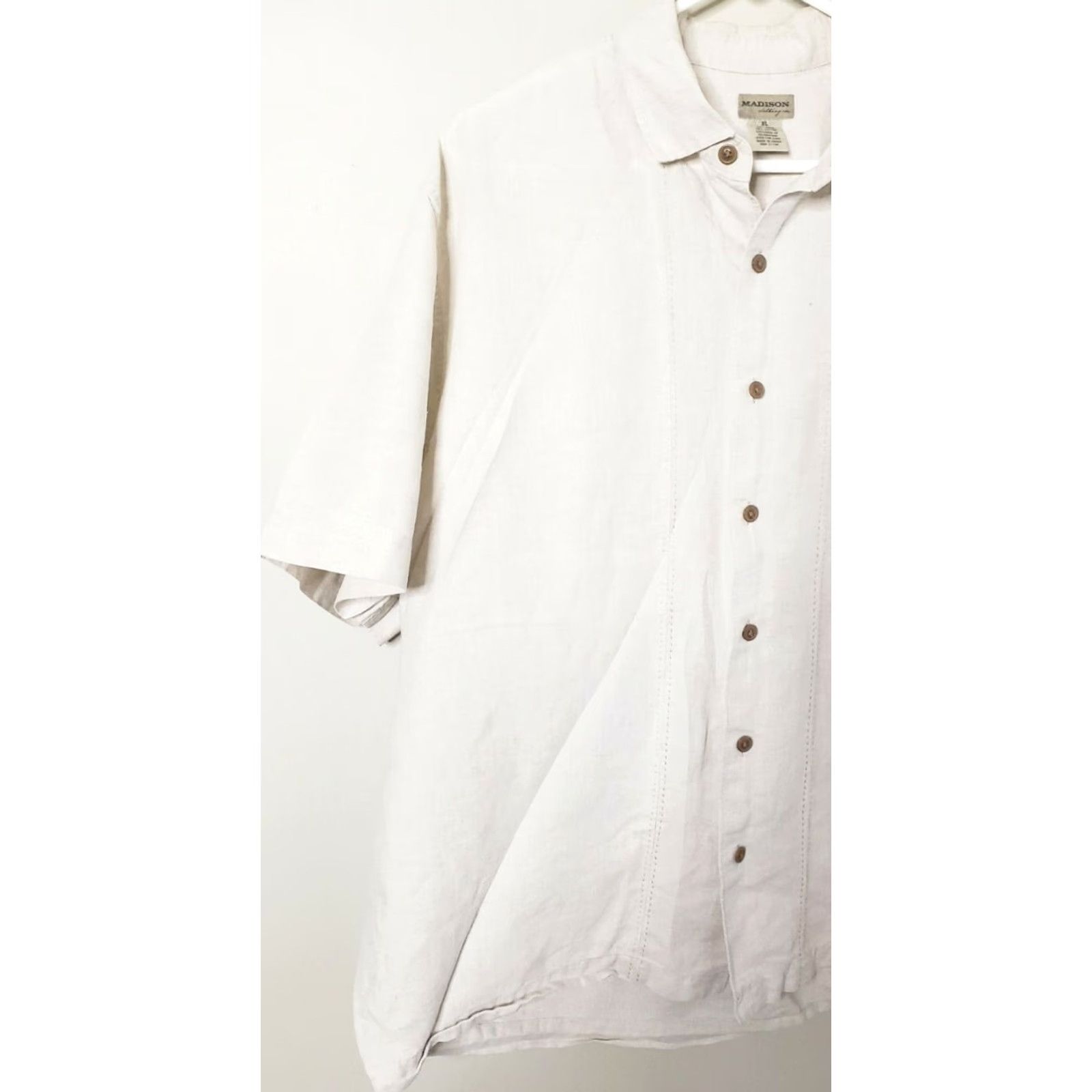 Madison Madison Clothing Co. Shirt XL Beige Linen-Cotton Short Sleeve Button Down Mens Regular Collar Size US XL / EU 56 / 4 - 4 Thumbnail