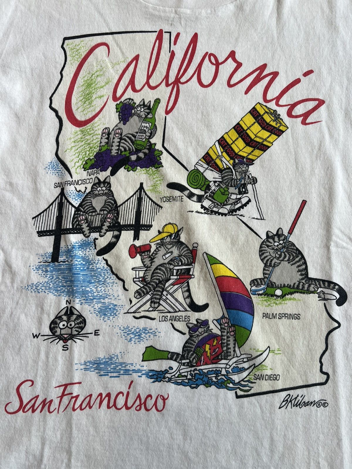 Vintage Vintage 90s B. Kliban Cat California Map San Francisco Tee Size US XL / EU 56 / 4 - 2 Thumbnail