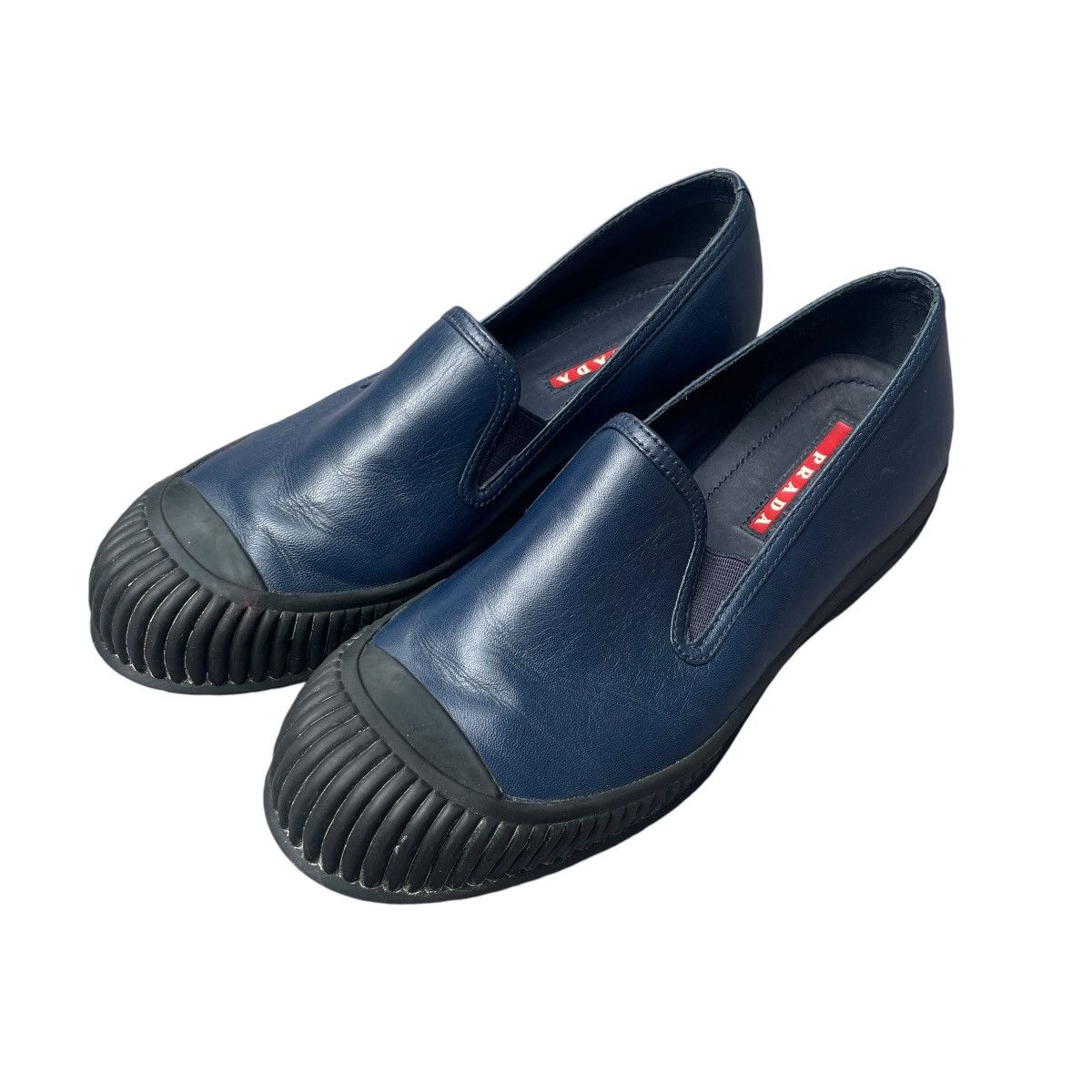 Prada Prada - Military Inspired Navy Blue Leather Slipons Size US 5.5 / IT 35.5 - 2 Thumbnail