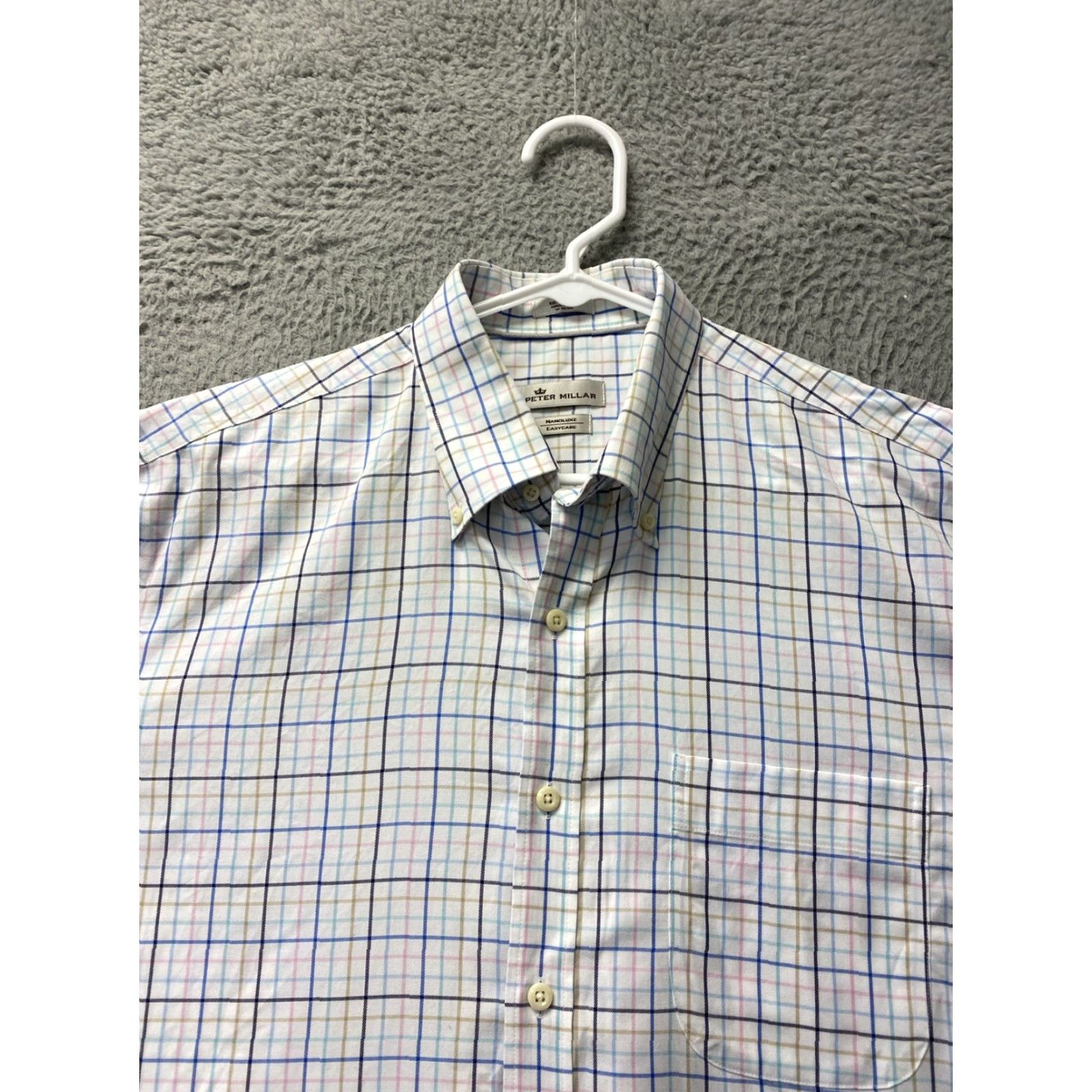 Peter Millar Peter Millar Men's Dress Shirt Large Check Button-Down Woven Cotton Travel Casual Business Wedding Size 42R - 3 Thumbnail