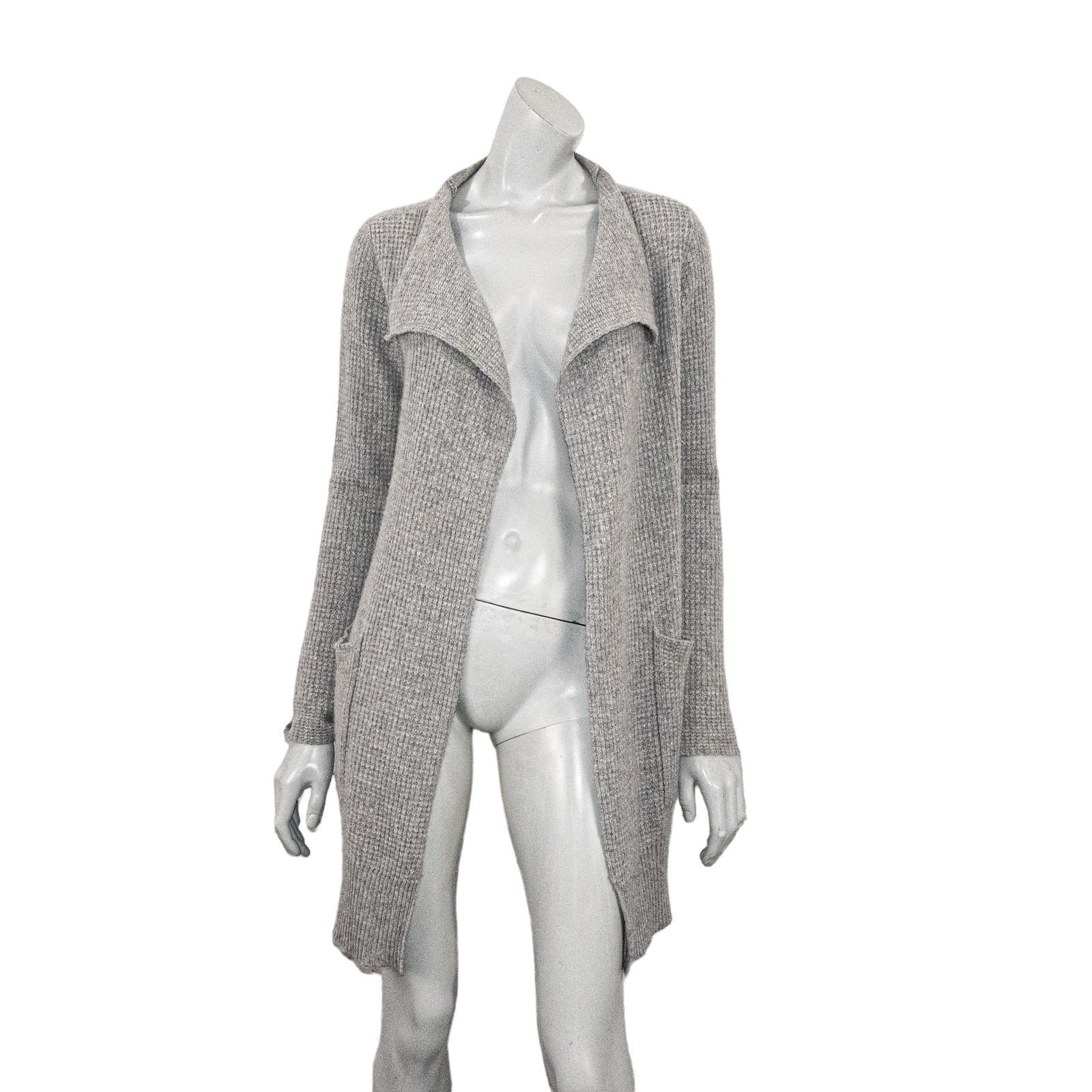 image of $495 James Perse Thermal Stitch Cashmere Cardigan Sweater in Grey, Women's (Size XS)