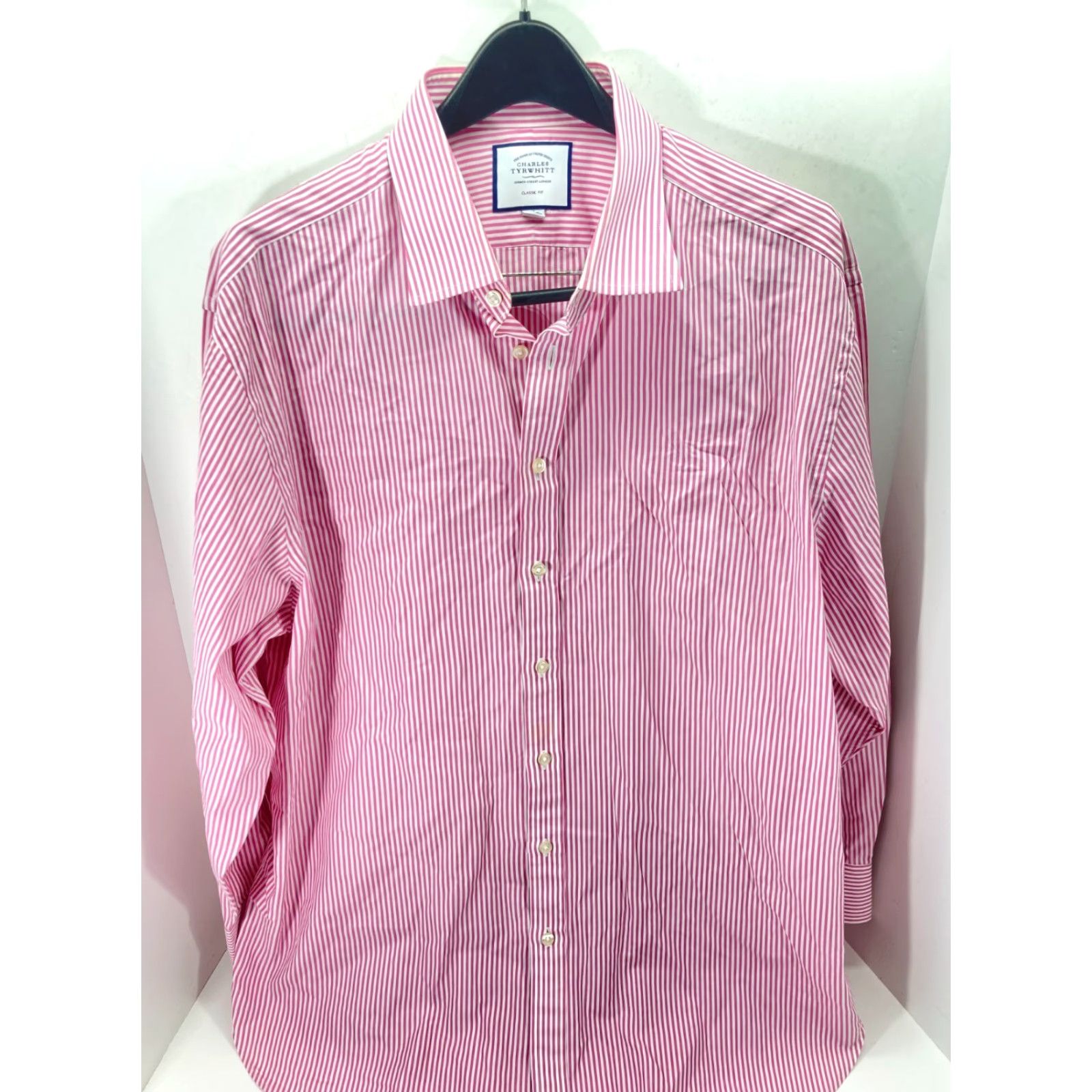 Charles Tyrwhitt Charles Tyrwhitt Dress Shirt Mens XL Pink White Pinstripe Classic Fit Button Up Mens XL Pinstripe Shirt Size 46R - 2 Thumbnail