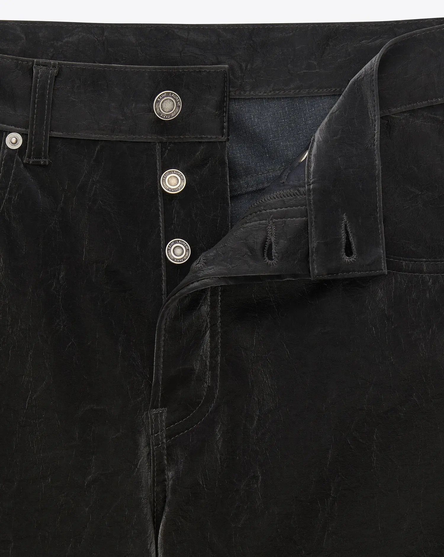 Saint Laurent Paris o1s1wg110225 760009 Long Extreme Baggy Jeans Crinkle Black Size 31" - 3 Thumbnail