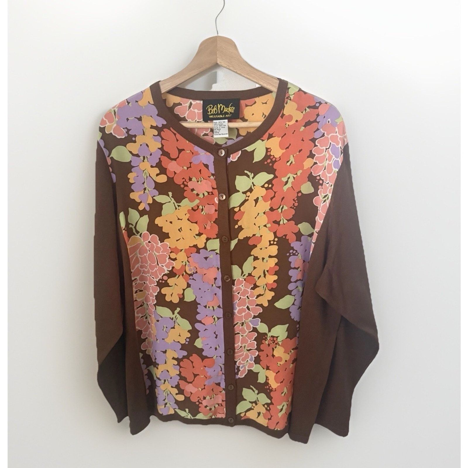 Bob Mackie Bob Mackie Silk Brown Cardigan Sweater Floral Mixed Media Size 3XL / US 20-22 - 1 Thumbnail