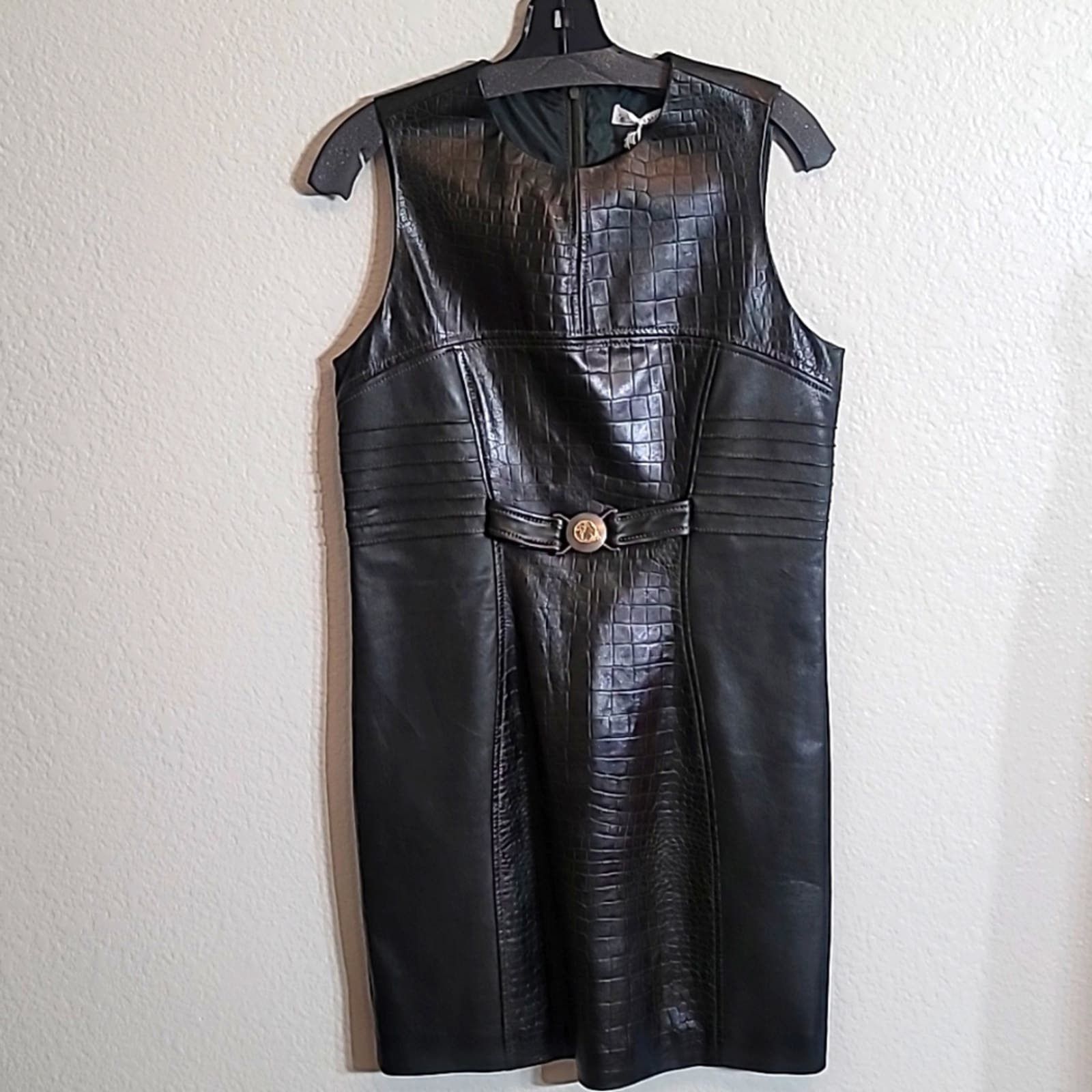 image of Versace Collection Leather Dress in Green, Women's (Size Medium)