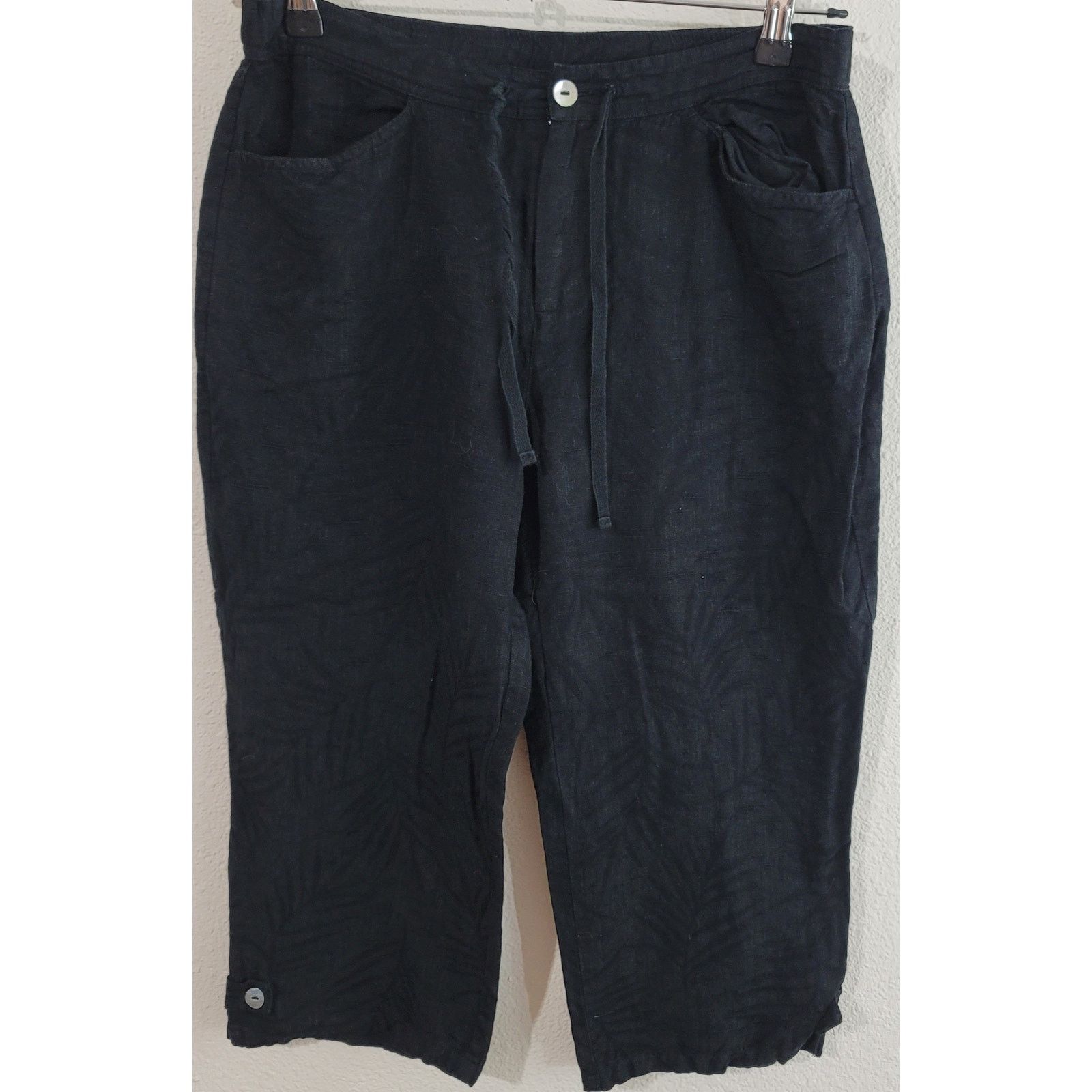 Other Erin London Black Linen Drawstring Waist Capri Pants Medium Size 32" / US 10 / IT 46 - 1 Thumbnail