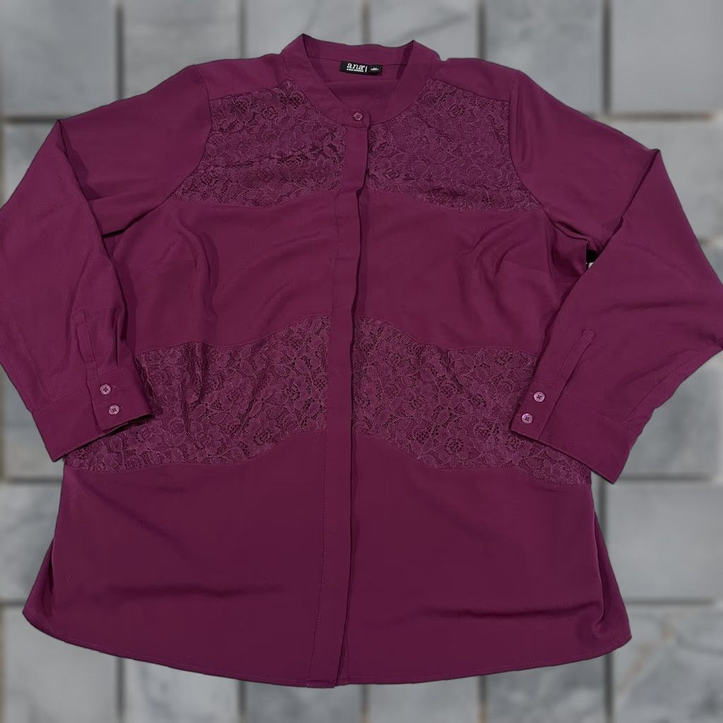 Vintage ANA Blouse Womens Plus 2X Purple Tunic Collared Lace Panel Long Sleeve Feminine Vintage: No (remove) Size XXL / US 16-18 / IT 52-54 - 1 Thumbnail