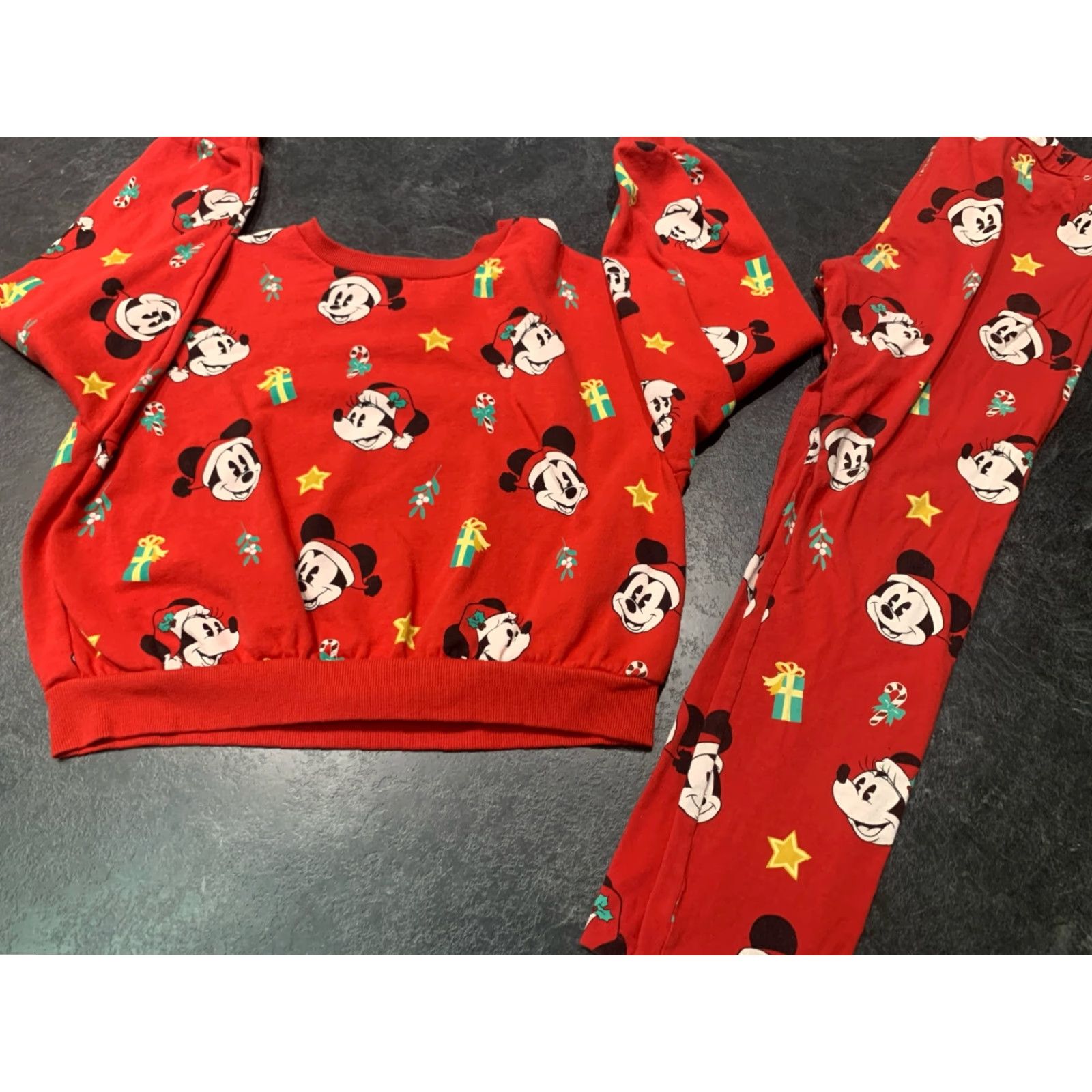 Disney VINTAGE Disney Women's XL Mickey & Minnie Mouse Christmas Pajama Set Fleece Red Holiday Size ONE SIZE - 2 Thumbnail