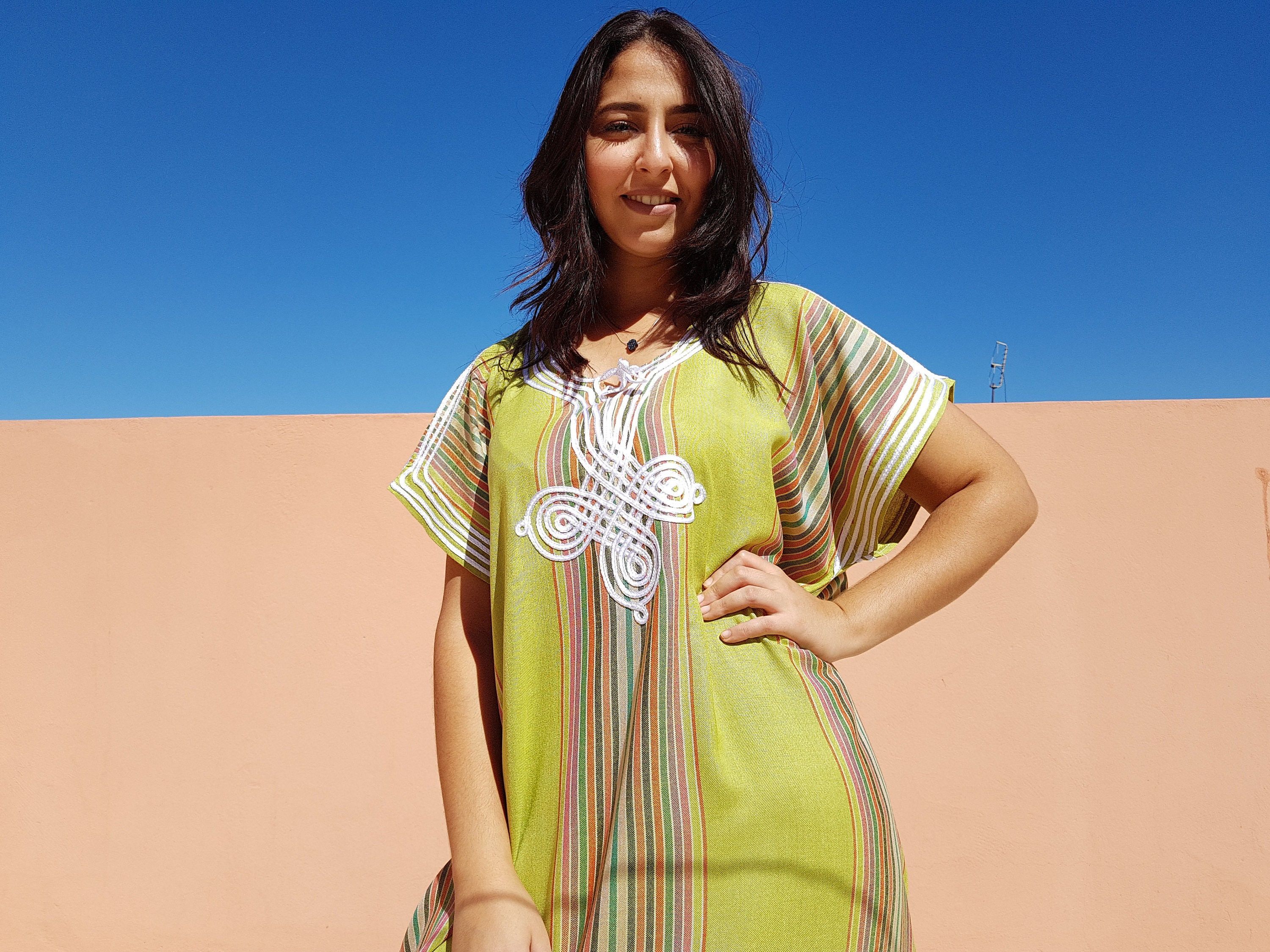 Designer × Handmade Light Green Moroccan Kaftan Size ONE SIZE - 1 Thumbnail