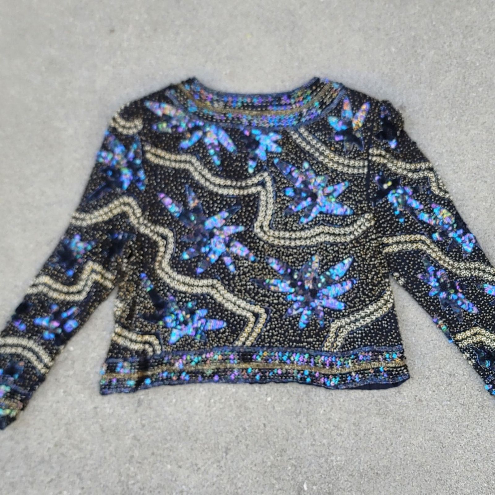 The Unbranded Brand Vtg 80s 90s Channa Silk Sequin Beaded Jacket Size L / US 10 / IT 46 - 4 Thumbnail