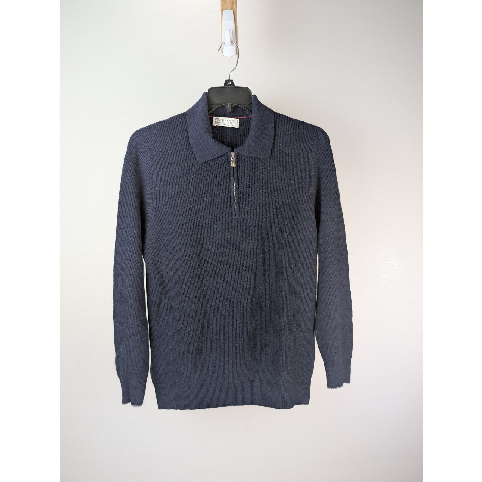 Brunello Cucinelli o1rshd1 CC20 Men's Ribbed Cashmere Zip Polo Sweater in Navy Size US M / EU 48-50 / 2 - 1 Thumbnail