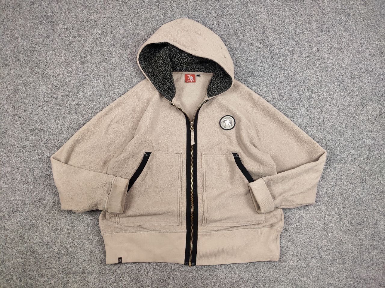 Gotcha Vintage 90's Gotcha Beige Fleece Zip Logo Pocket Hoodie Size US L / EU 52-54 / 3 - 12 Thumbnail