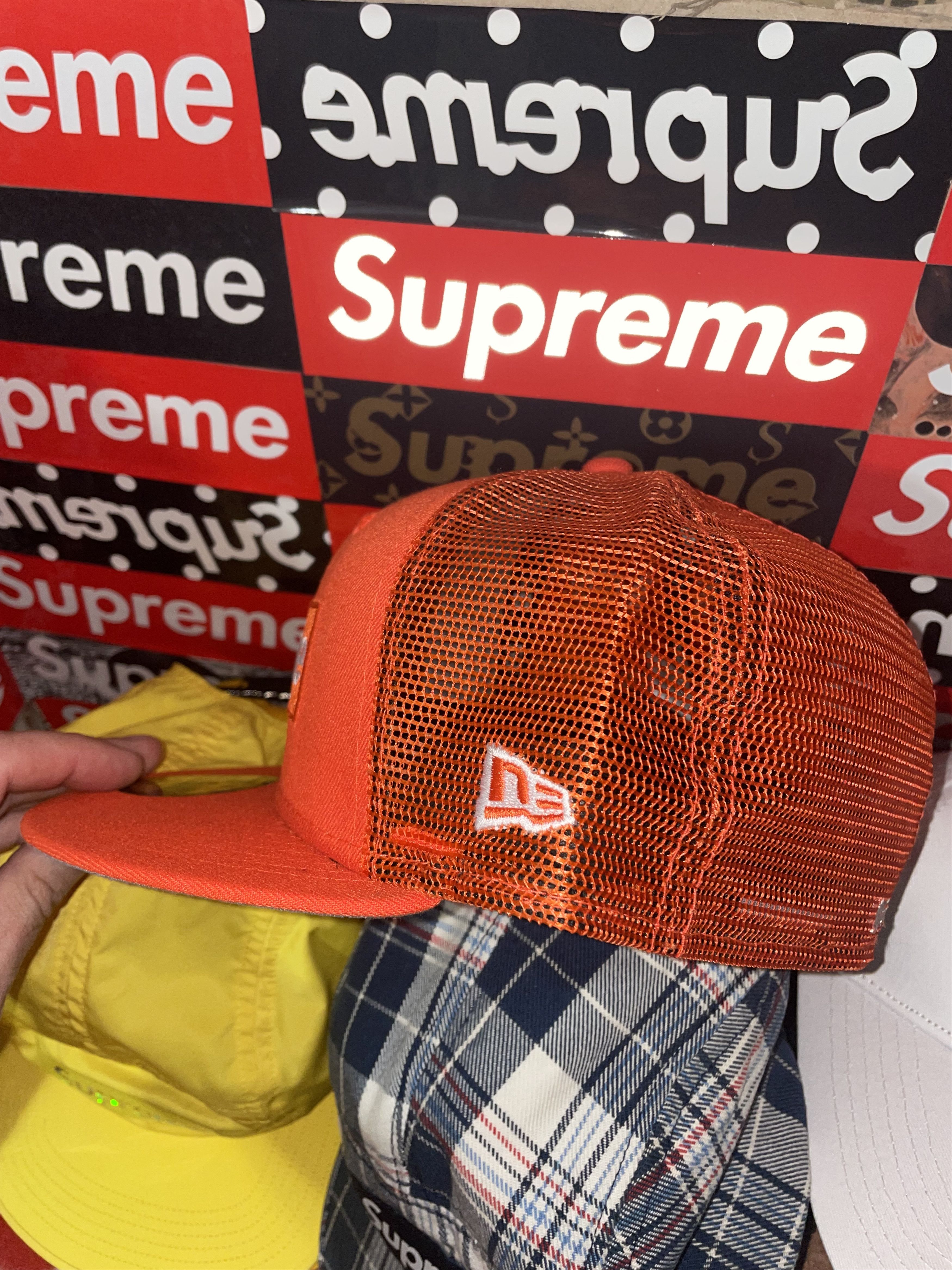 Supreme Supreme New Era Mesh Box Logo Orange Hat 7 1/4 | Grailed