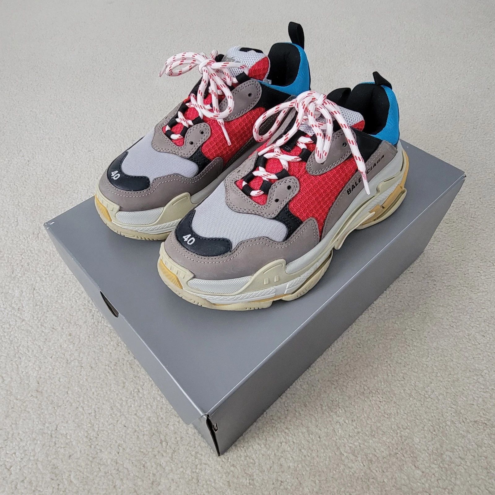 Balenciaga Balenciaga Triple S Grey/Red/Blue Sneakers Size US 7 / EU 40 - 1 Thumbnail