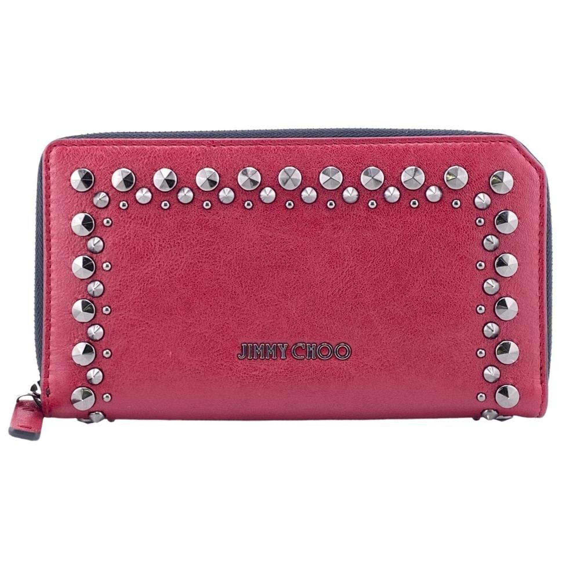 image of Jimmy Choo Carnaby Round Studded Long Wallet Red Men's Women's Z0005164 in Red Color