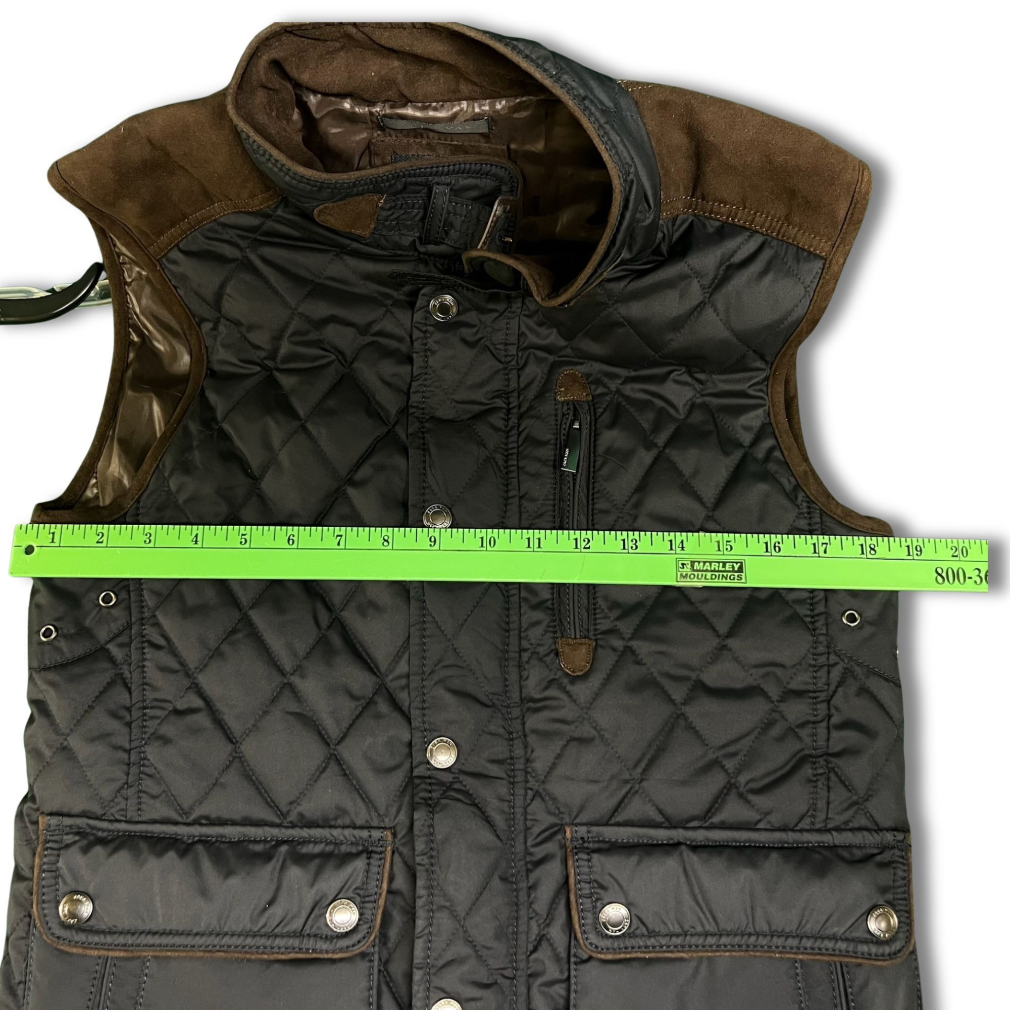 Zara ZARA Man Black Quilted Vest With Brown Suede Accents Snap Po Size US M / EU 48-50 / 2 - 9 Thumbnail