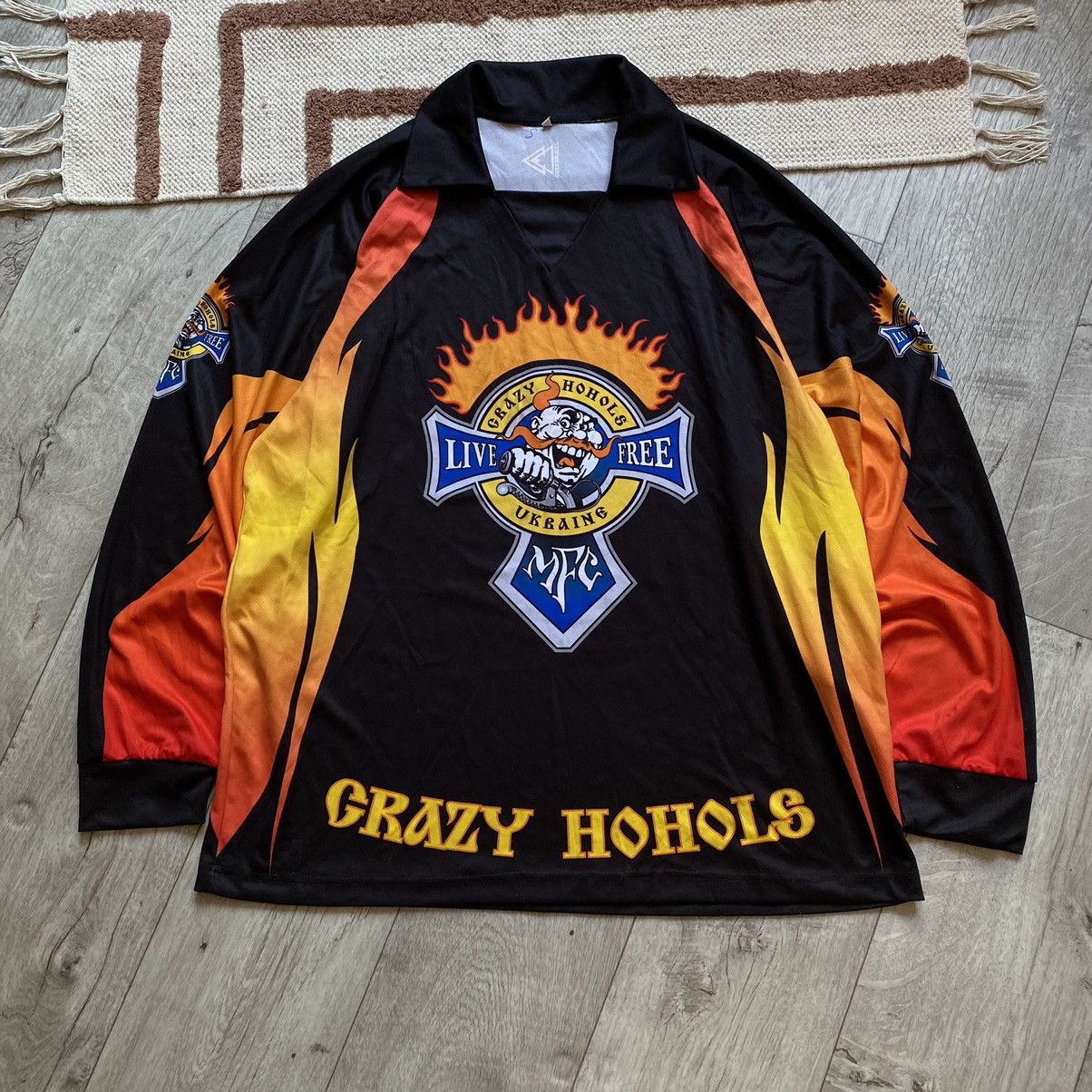 VINTAGE CRAZY HOHOLS UKRAINE BIKERS FLAME KRAKADIL JERSEY
