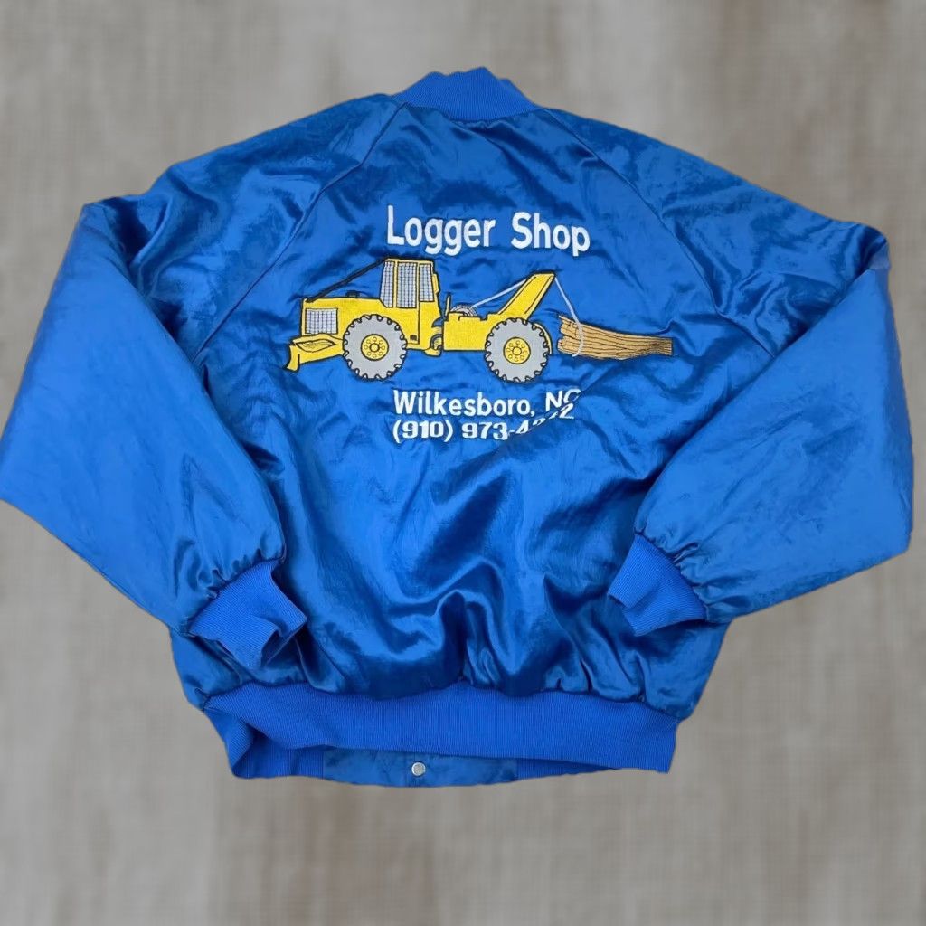 Vintage Vintage Satin Jacket Men Medium Blue Bomber USA 80s 90s Embroidered Logger Size US M / EU 48-50 / 2 - 1 Thumbnail
