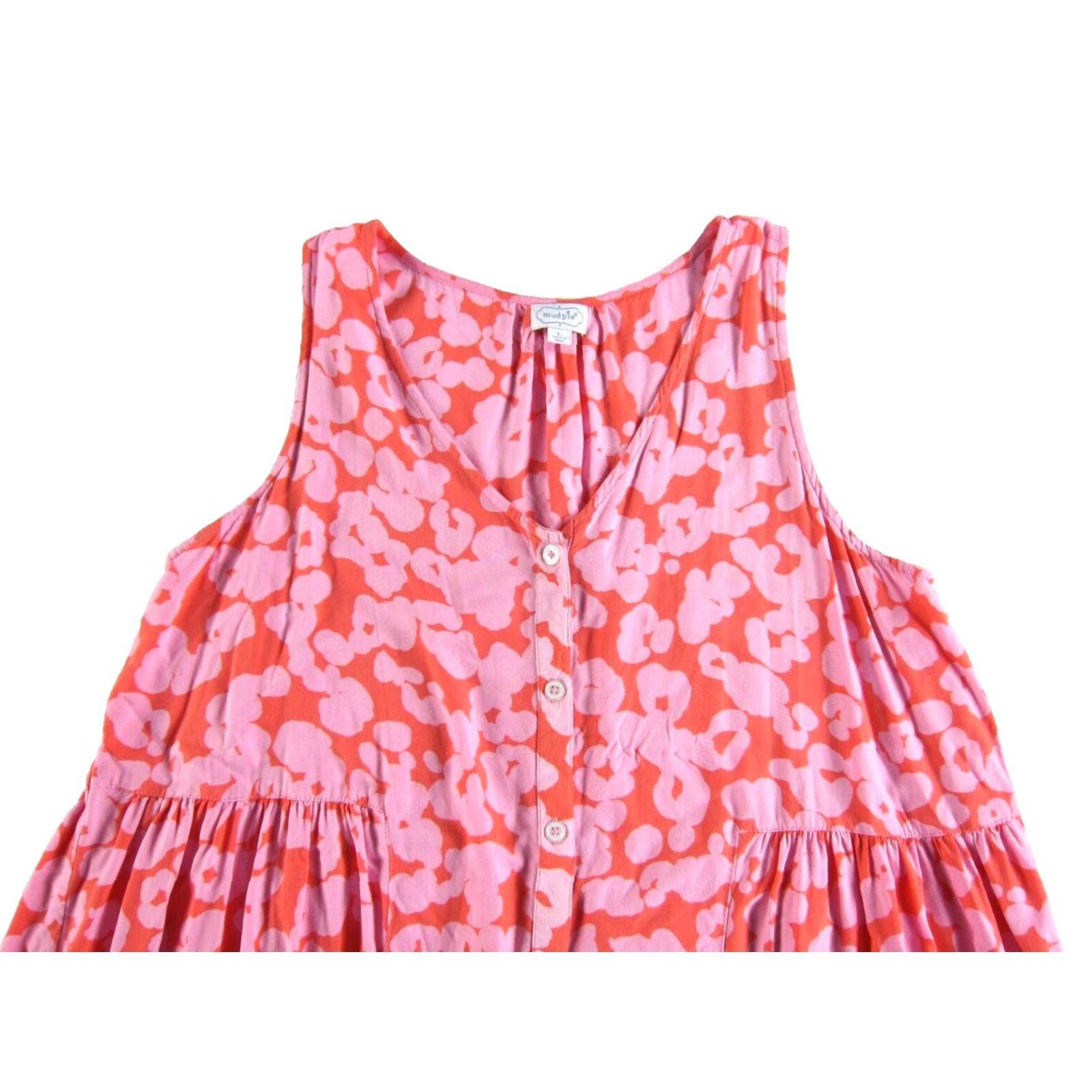 Vintage Mudpie Dress Shirt Tank Sun Large Pink Floral 100% Rayon Button Down V-Neck Womens Size L / US 10 / IT 46 - 4 Thumbnail
