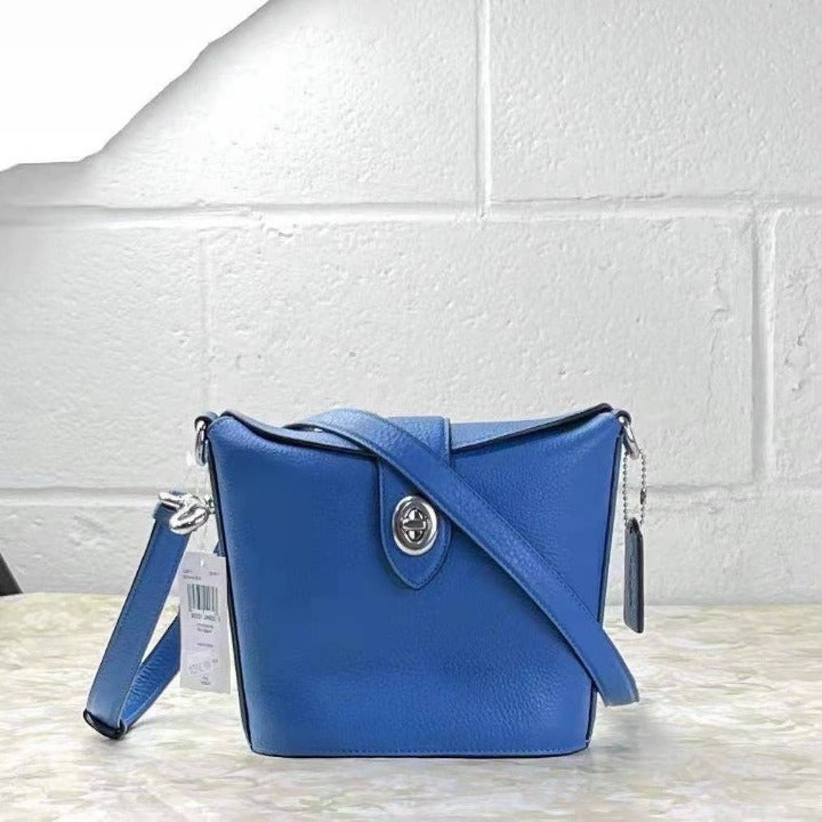 image of Coach C2814 Addie Pebble Leather Crossbody Bag Sv/vivid Blue, Women's