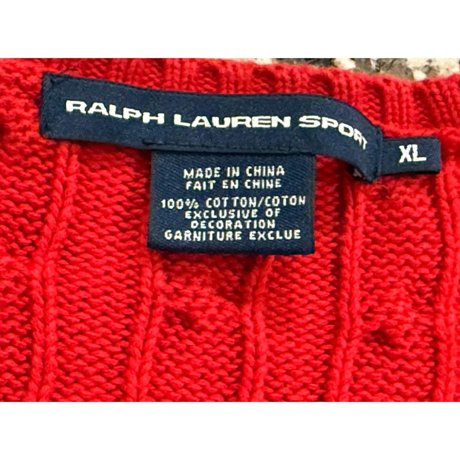 Ralph Lauren VINTAGE Ralph Lauren Sport Sweater XL Red Chunky Cable Knit V-Neck Long Sleeve Preppy Womens Size XL / US 12-14 / IT 48-50 - 3 Thumbnail