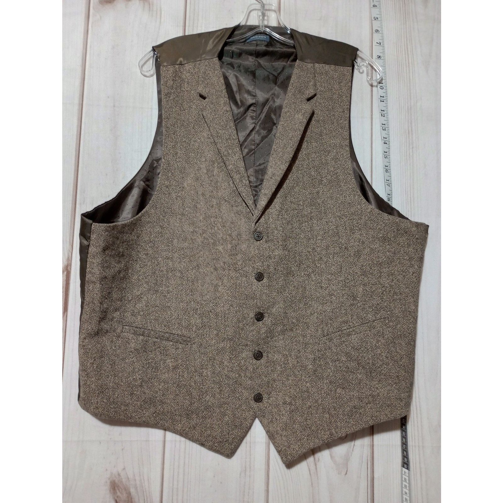 Madison Madison Vest Mens 2XL Brown Wool Blend Tailored Button Up Size 34S - 1 Thumbnail