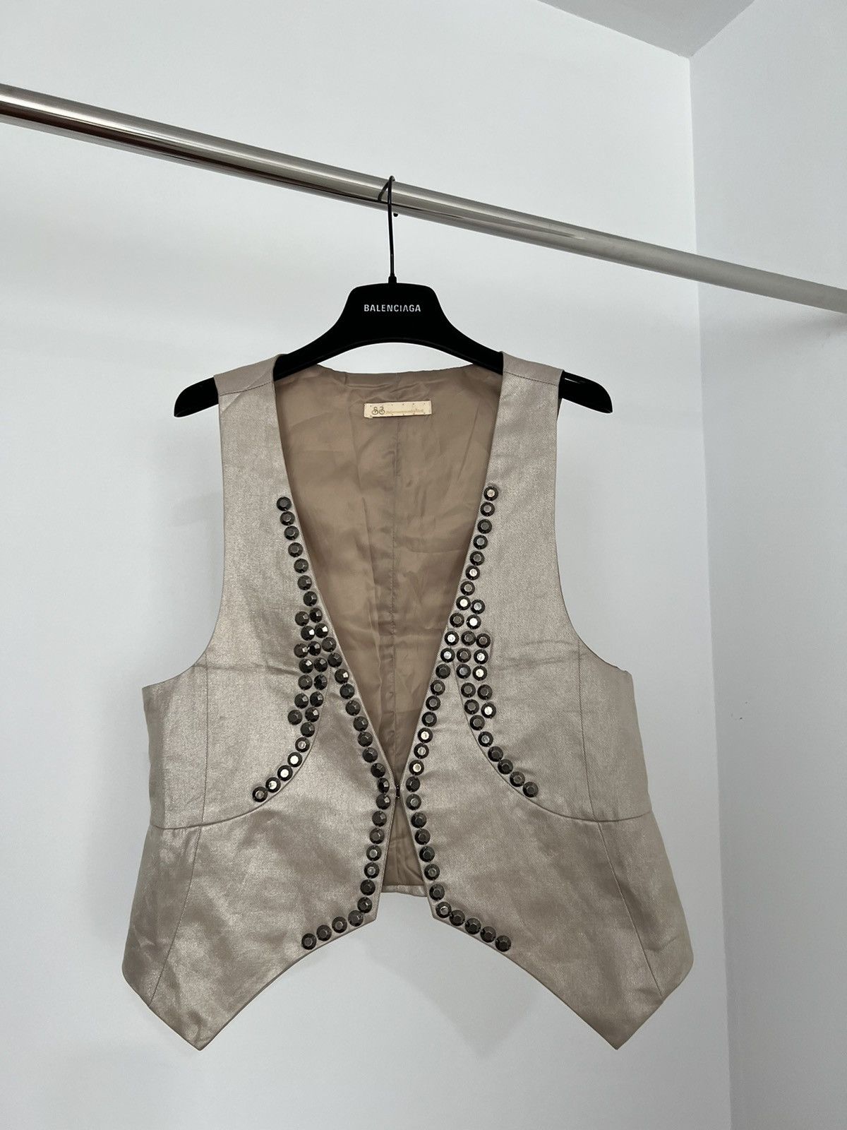 image of Vintage 80’S Rhinestones Vest Metallic Gold, Men's (Size Small)