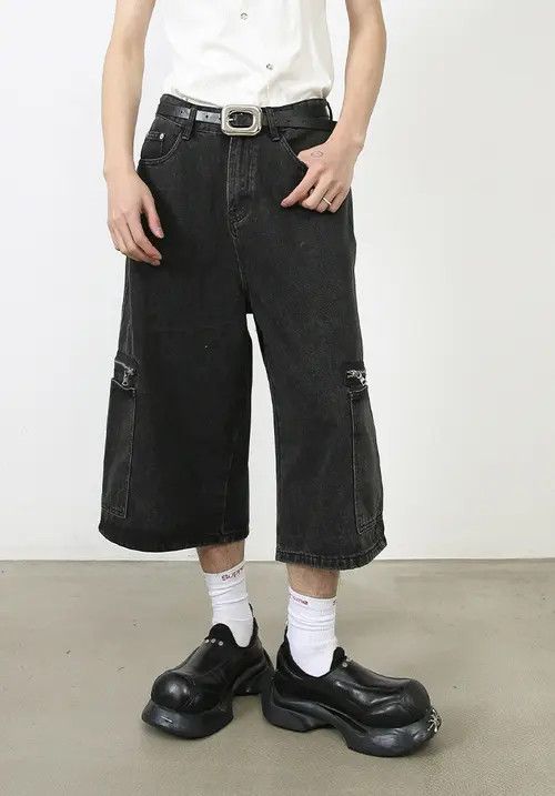 Other Black washed distressed street loose workwear denim shorts Size US 32 / EU 48 - 5 Thumbnail