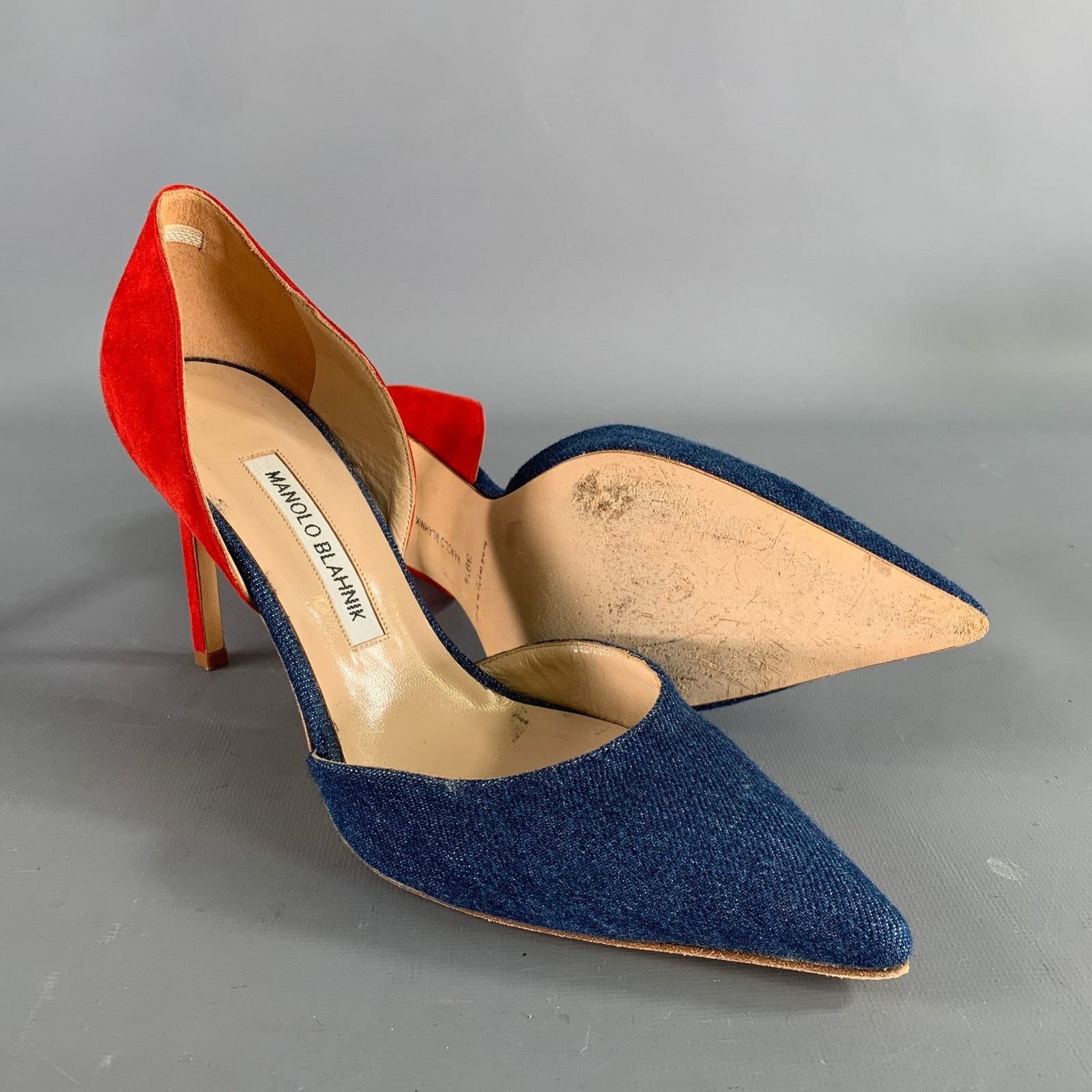 Manolo Blahnik MANOLO BLAHNIK 9.5 Blue Red Suede Two Tone Pointed Toe Pumps Size US 9.5 / IT 39.5 - 5 Thumbnail