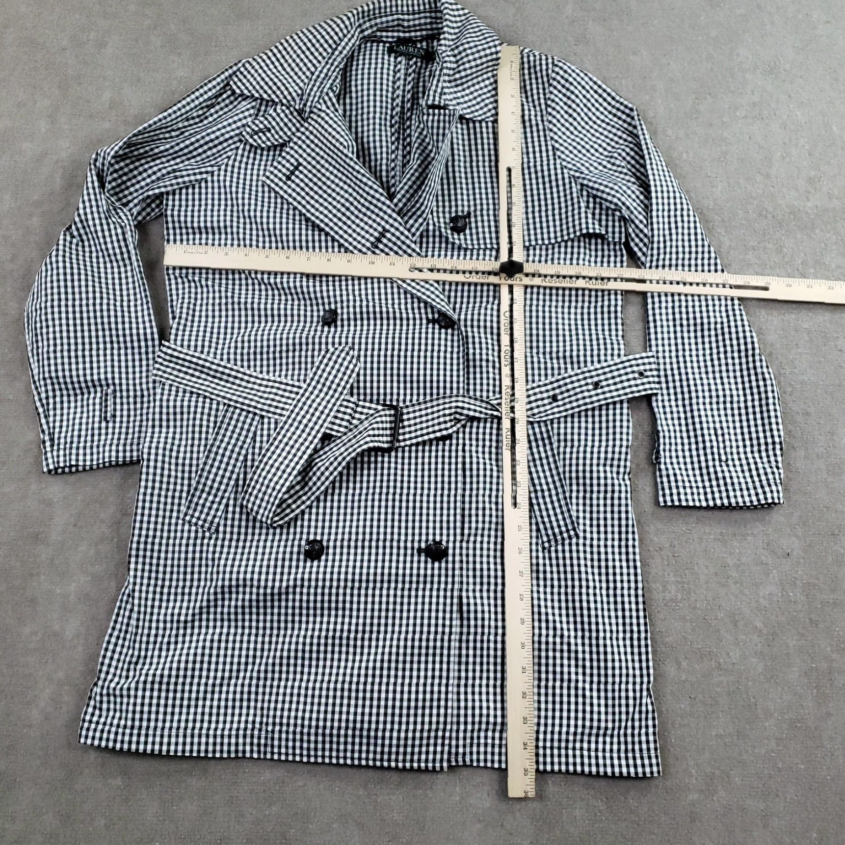 Ralph Lauren Lauren Ralph Lauren Coat Womens 12 Black Gingham Plaid Double Breasted Belted Trench Mid-Length Pockets Lined Button Buckle Check Pattern Size XL / US 12-14 / IT 48-50 - 2 Thumbnail