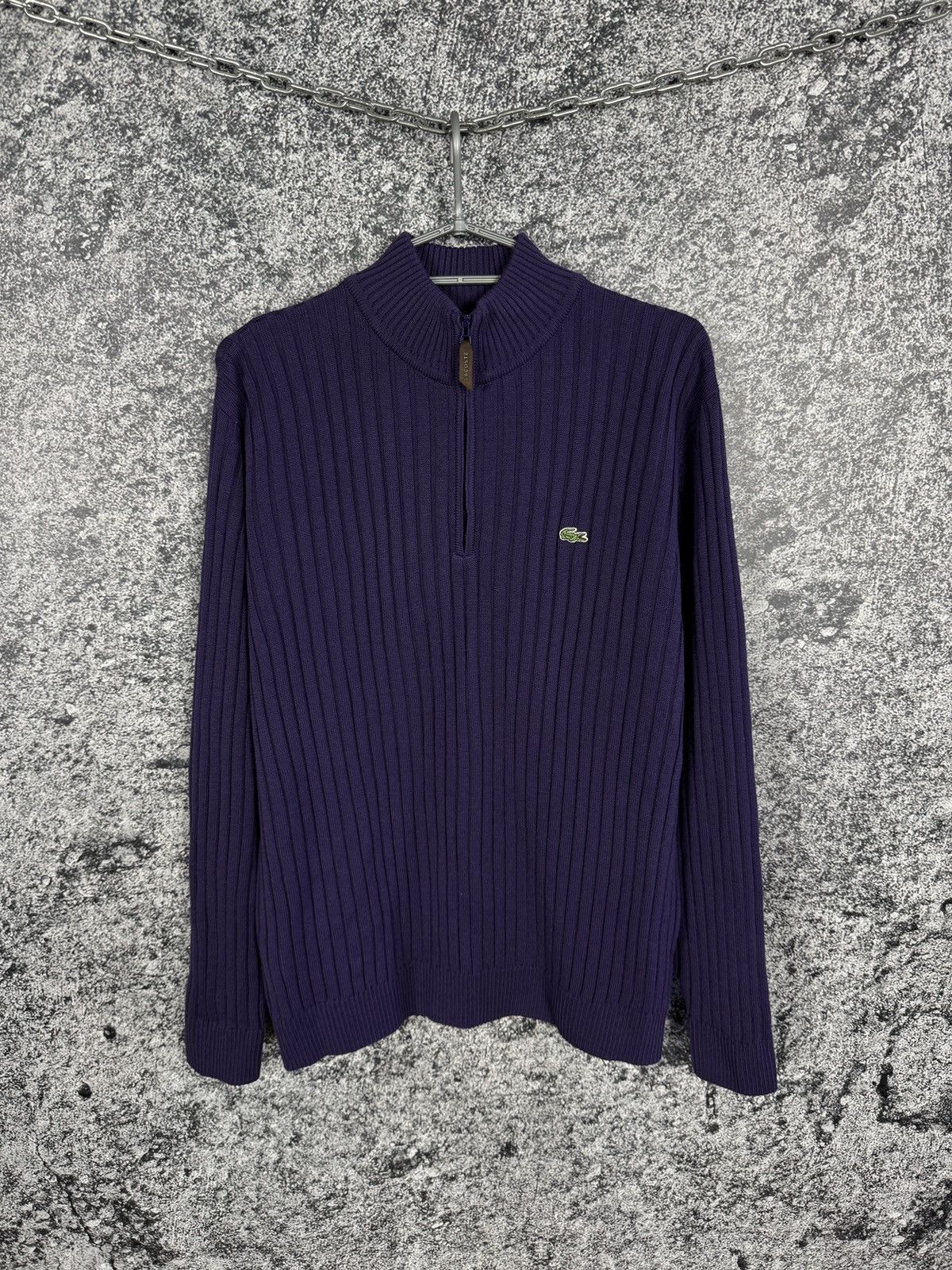 Lacoste Lacoste Vintage 1/4 Zip Ribbed Sweater Purple Pullover XL Size US XL / EU 56 / 4 - 1 Thumbnail