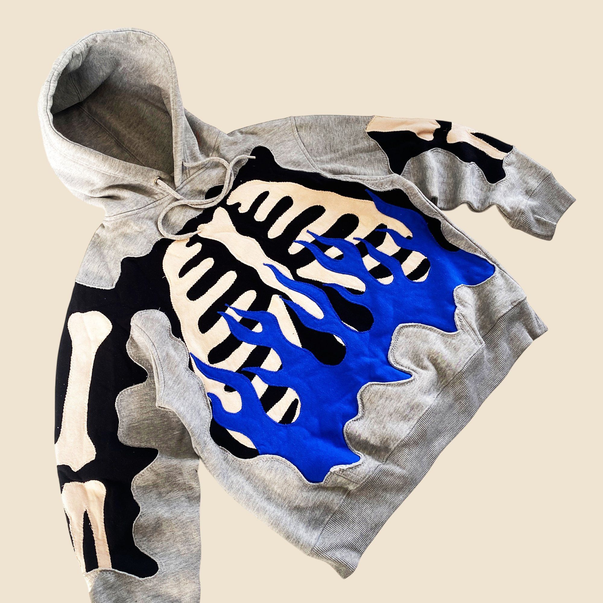 Handmade × Japanese Brand 1 OF 1 REWORKED SKELETON BLUE FLAME HOODIE SIZE M Size US M / EU 48-50 / 2 - 2 Thumbnail