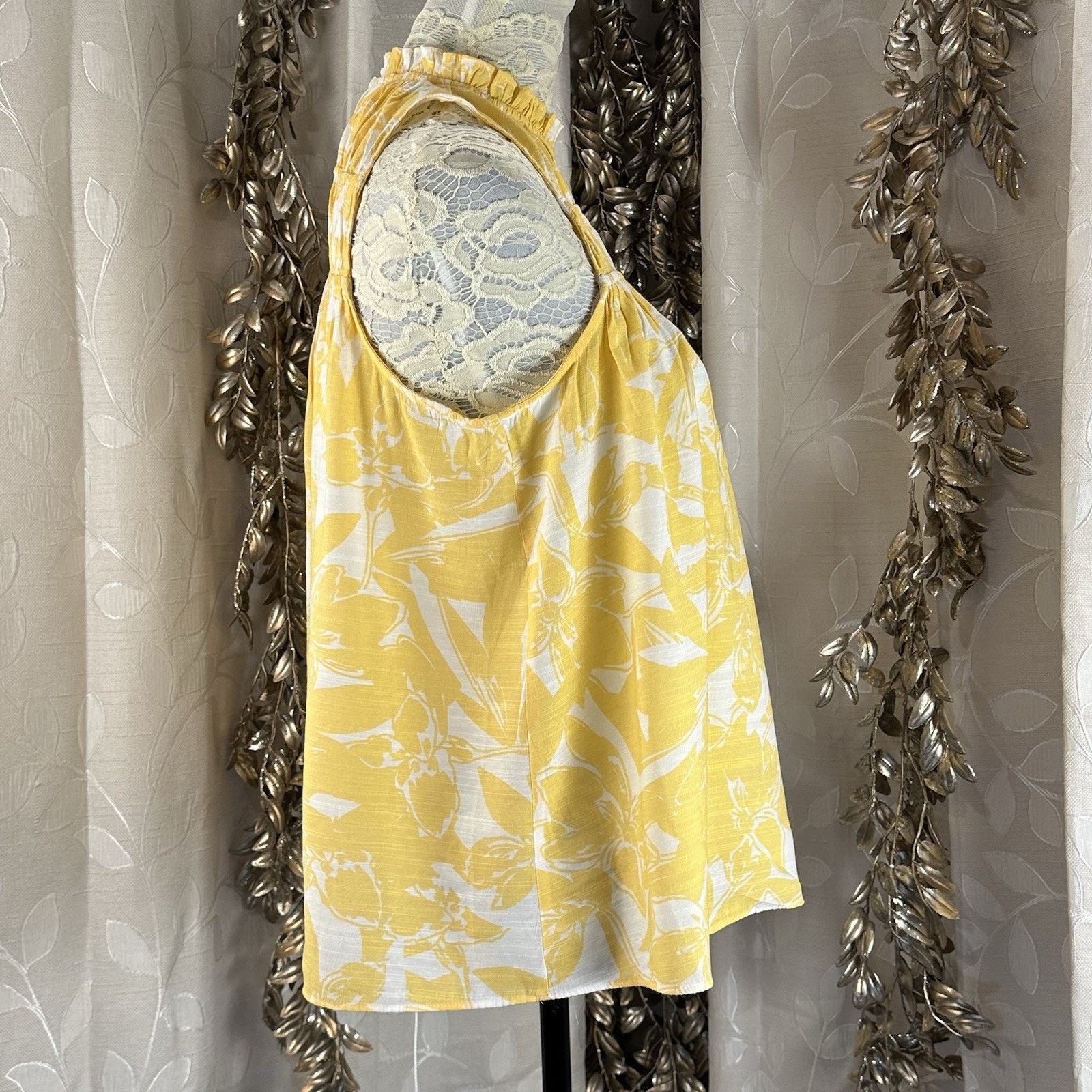 Nine West Nine West Yellow Floral Ruffle Blouse | Medium Cottagecore Size M / US 6-8 / IT 42-44 - 3 Thumbnail