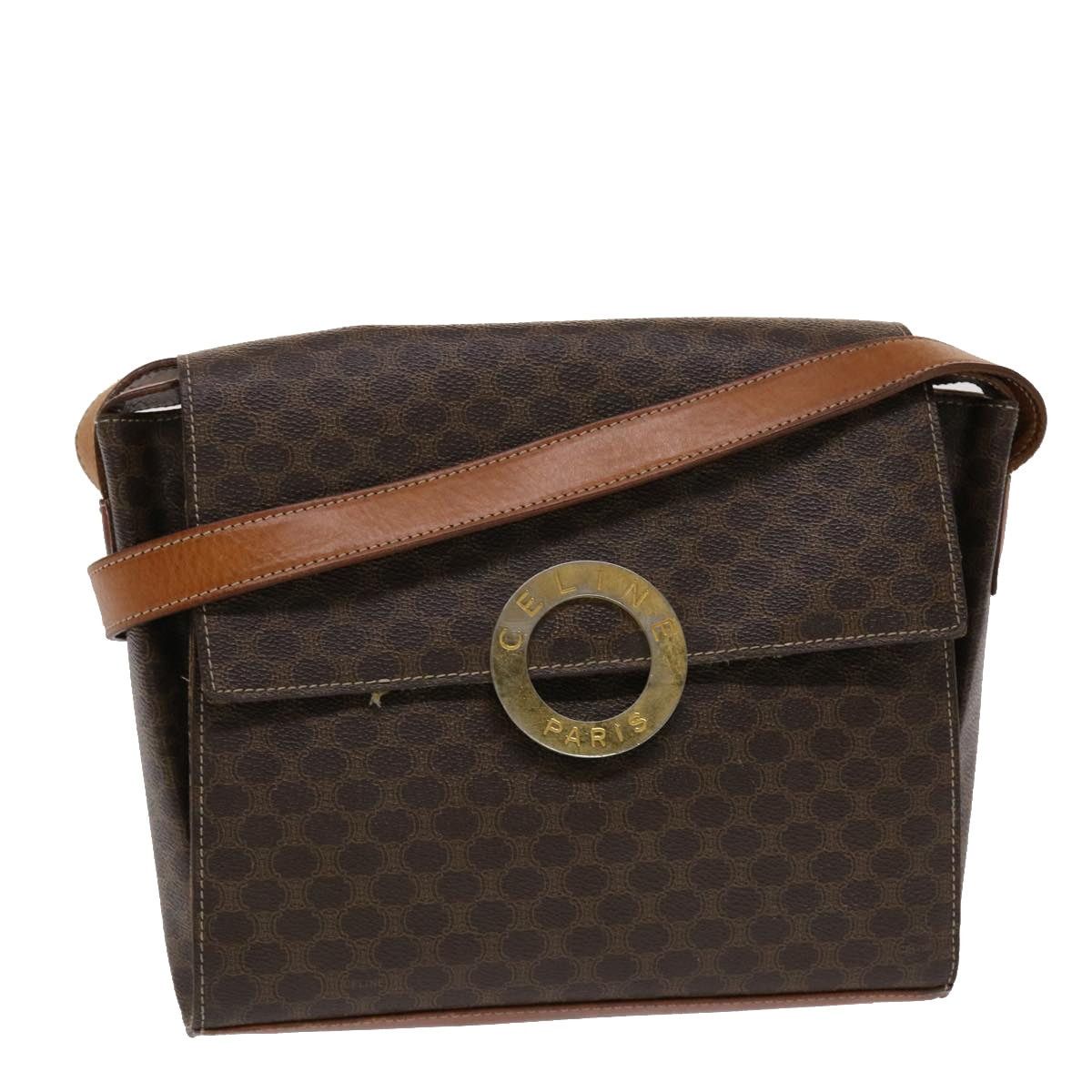 CELINE Macadam Canvas Shoulder Bag Pvc Leather Brown