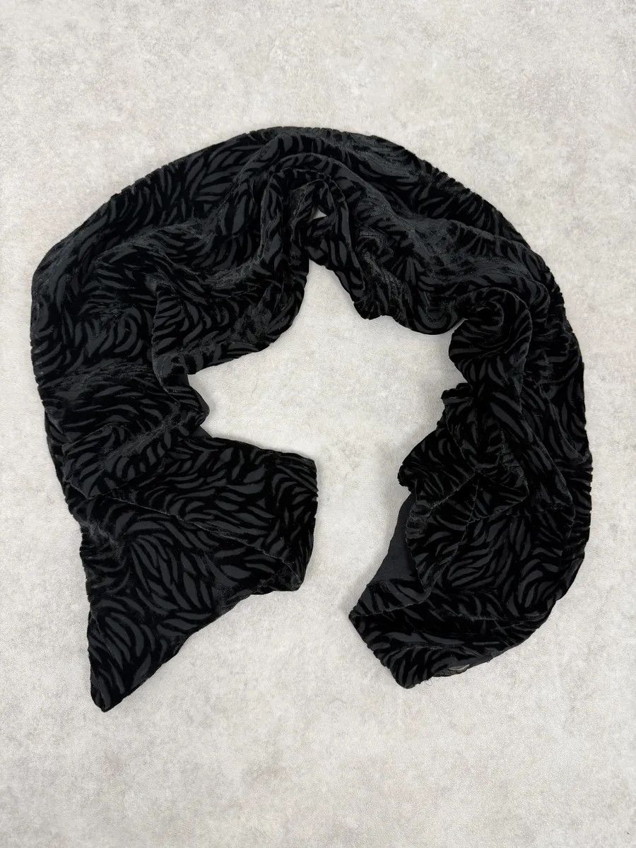 Giorgio Armani Black Silk Velvet Floral Scarf