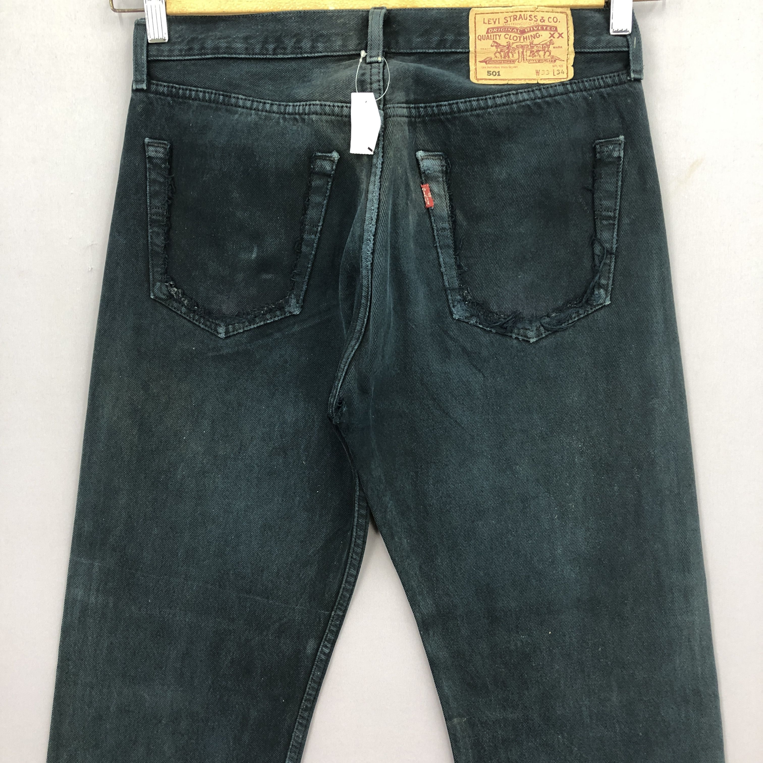 Levi's Vintage 90s Levis 501 Super Black Jeans Ripped Denim BS47591 Size US 30 / EU 46 - 4 Thumbnail