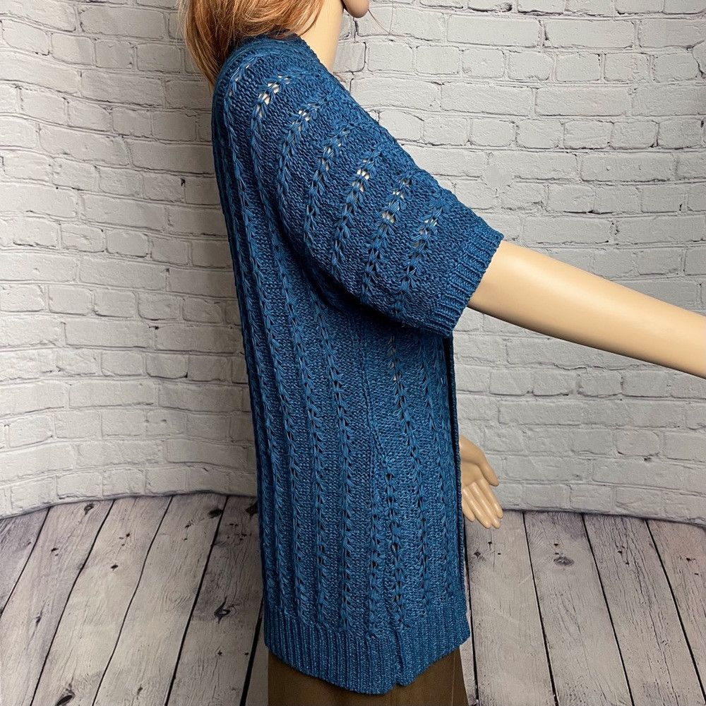 Chicos Chico's Blue Open Front Short Sleeve Knit Cardigan Size 2 U Size M / US 6-8 / IT 42-44 - 3 Thumbnail